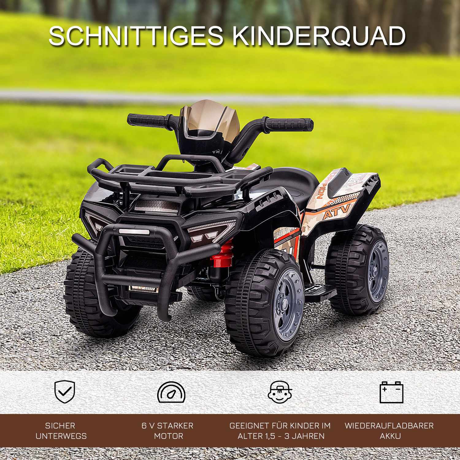 Mini Elektrisk Quad ATV för småbarn, LED-lampor, svart