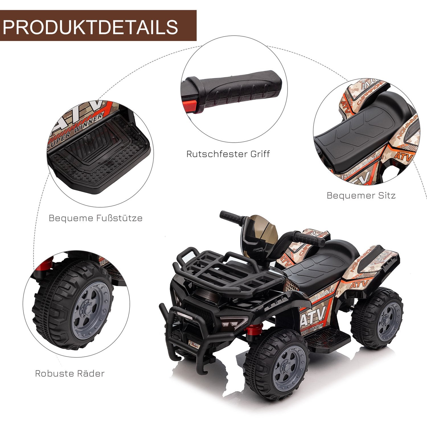 Mini Elektrisk Quad ATV för småbarn, LED-lampor, svart