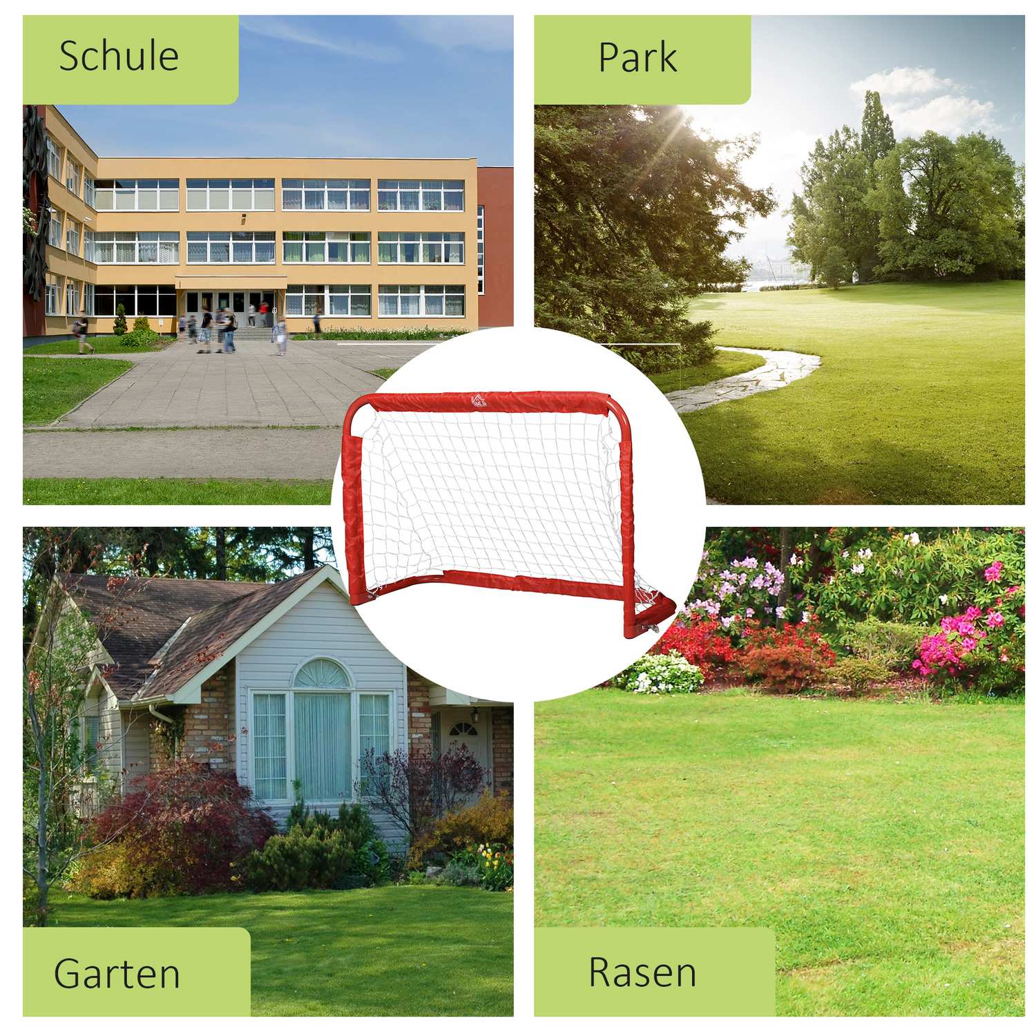 Minifotbollsmål set med 2, hopfällbart stål och tetrolon, röd