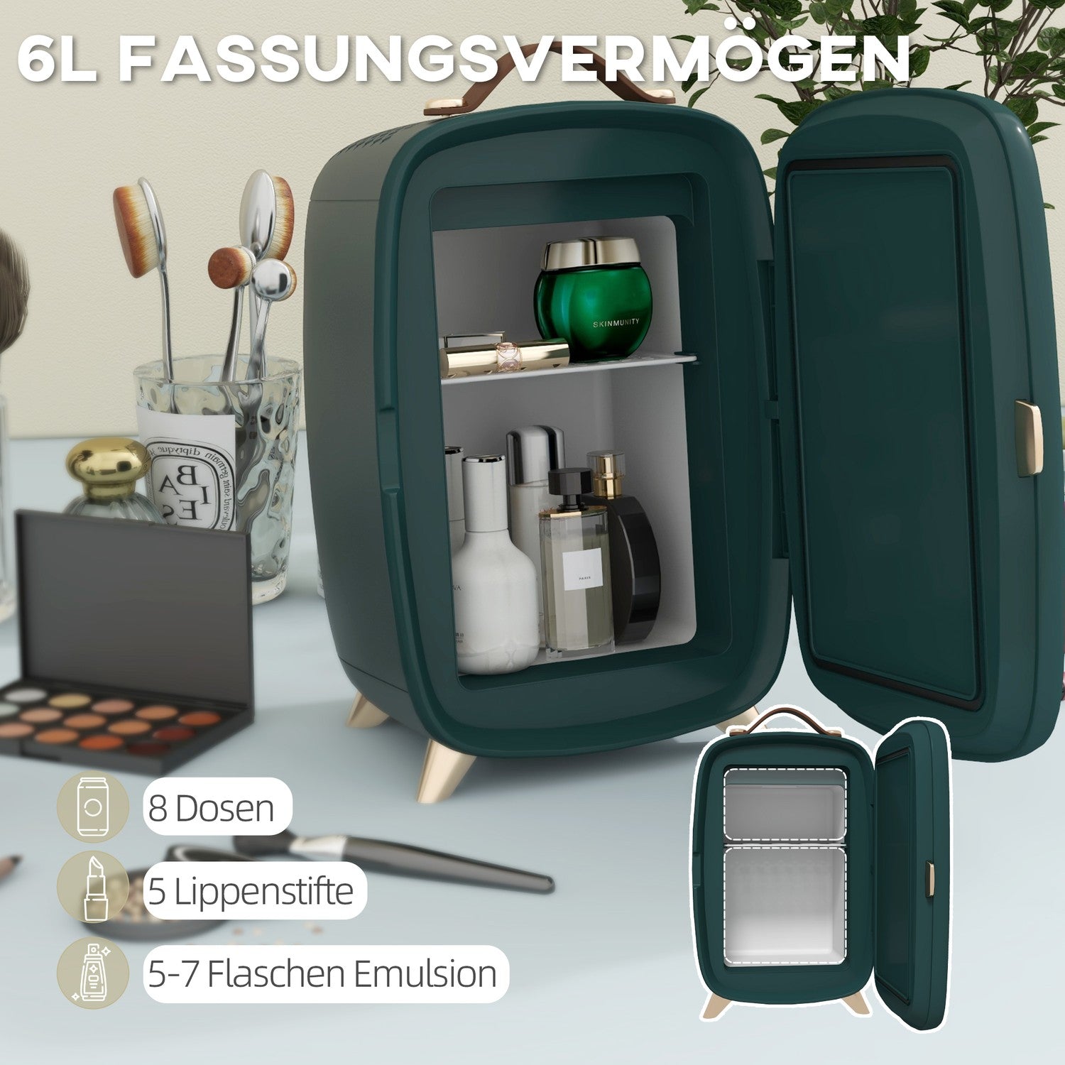 Minikylskåp 6L med hylla för kosmetika och drycker