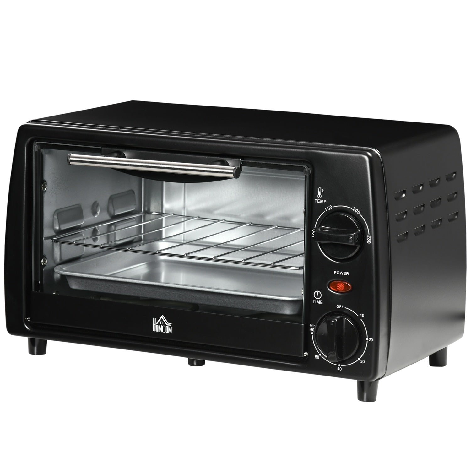 10L Mini Elektrisk Ugn, 750W, Timer, 230°C, Svart