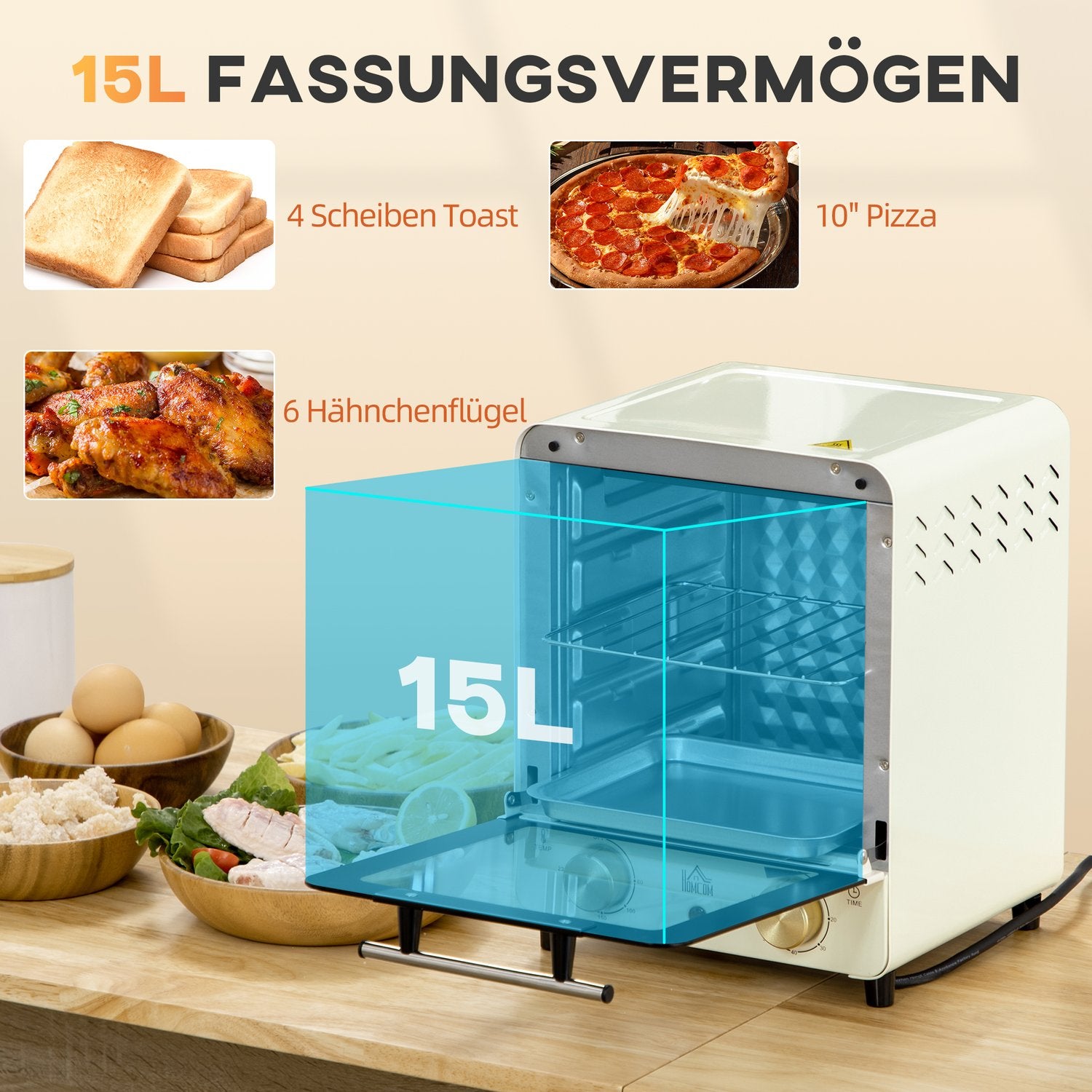 Miniugn 15L, 1000W, Timer, Gräddvit, Konvektion