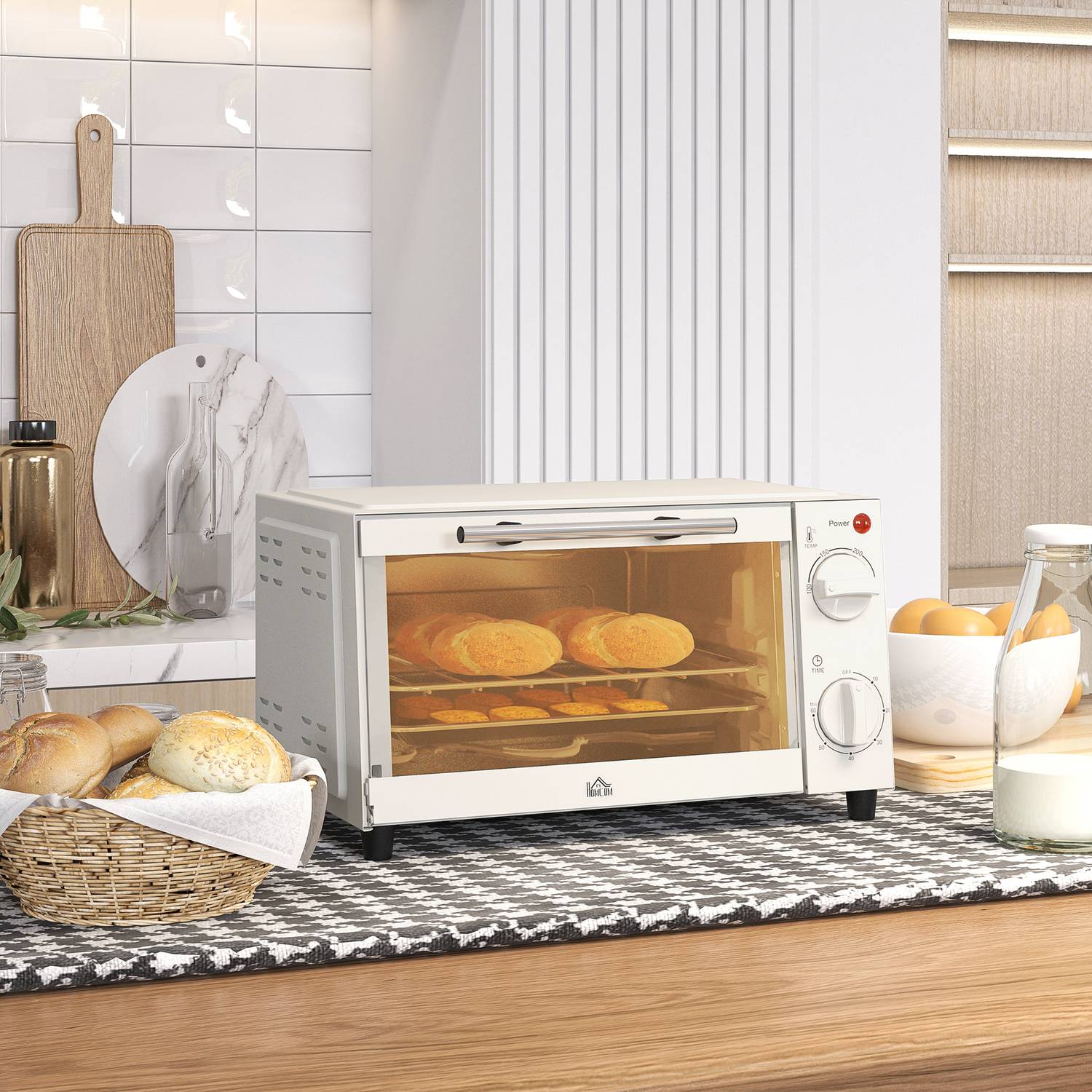Minioven 9L – 750W, Timer, Instelbare Temperatuur, Crèmewit