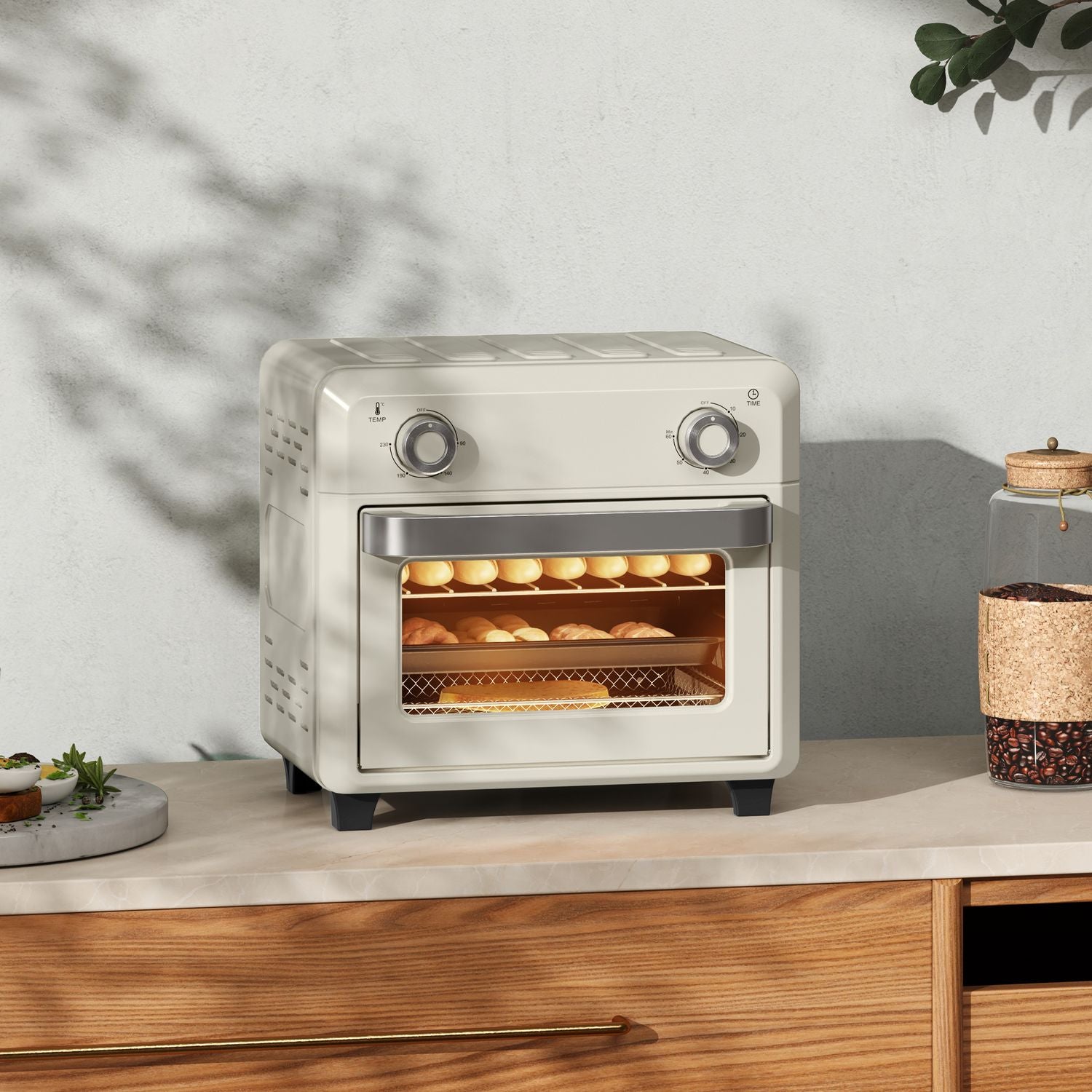 Mini Air Fryer Ugn 10L, Rostfritt Stål, Pekskärm, 1000W