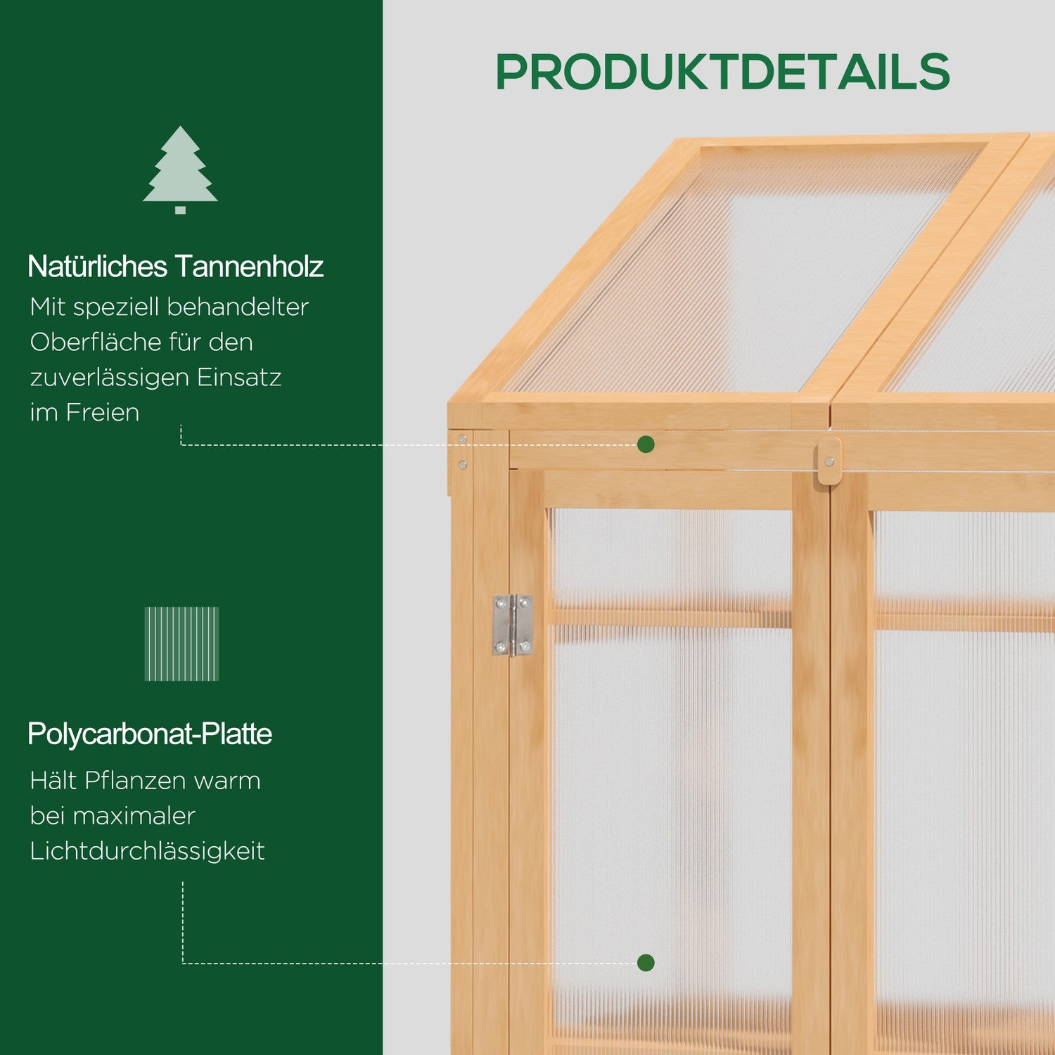 Miniväxthus i trä med hyllor, dubbeldörr, 70x50x120 cm