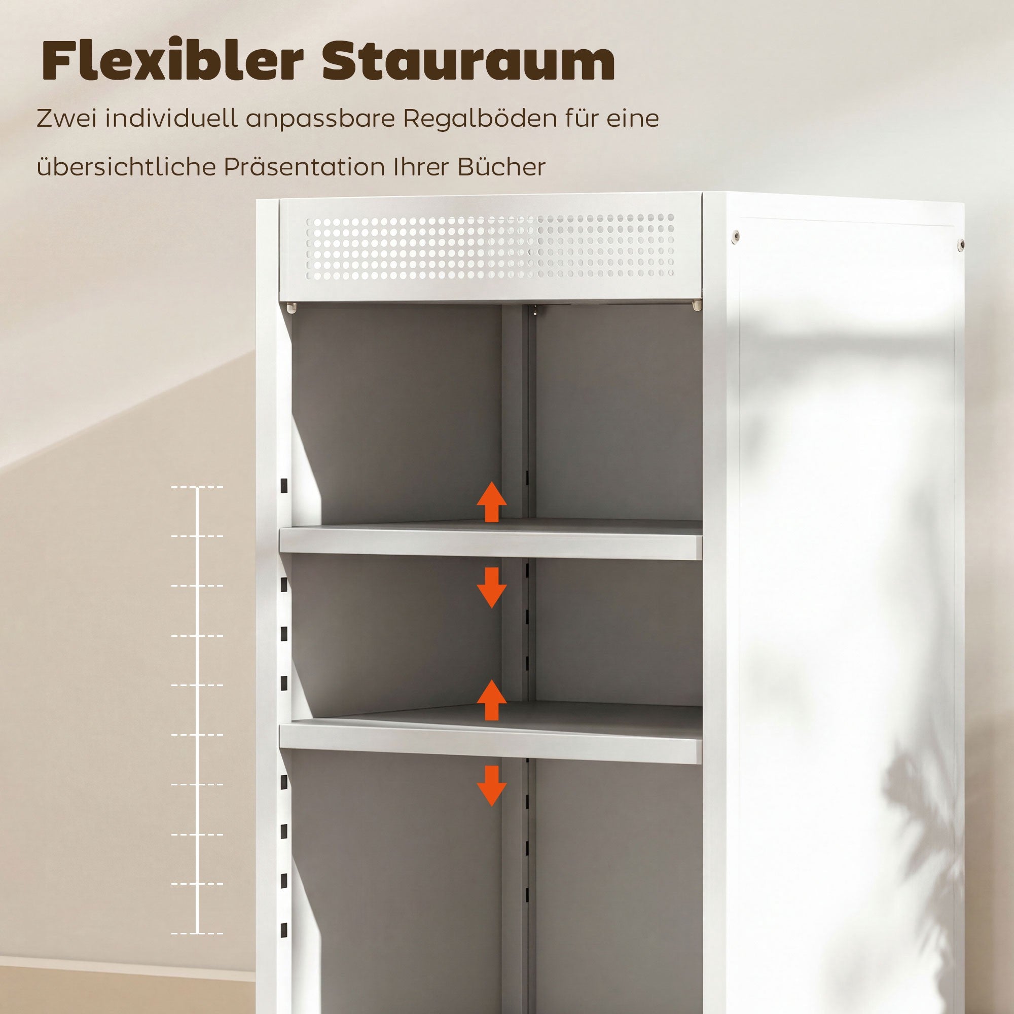 Mobil bokhylla med justerbara hyllor, 3-våningsvagn, vit