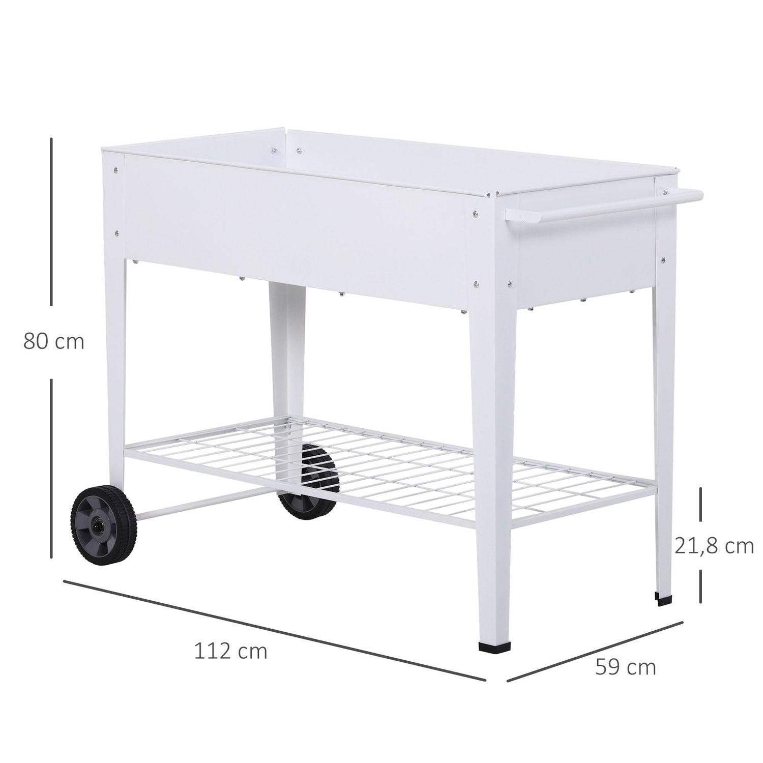 Höjdsäng Mobil Växtvagn Med Förvaringsutrymme Växtsäng Med 2 Hjul Metall Vit 112 X 59 X 80 Cm