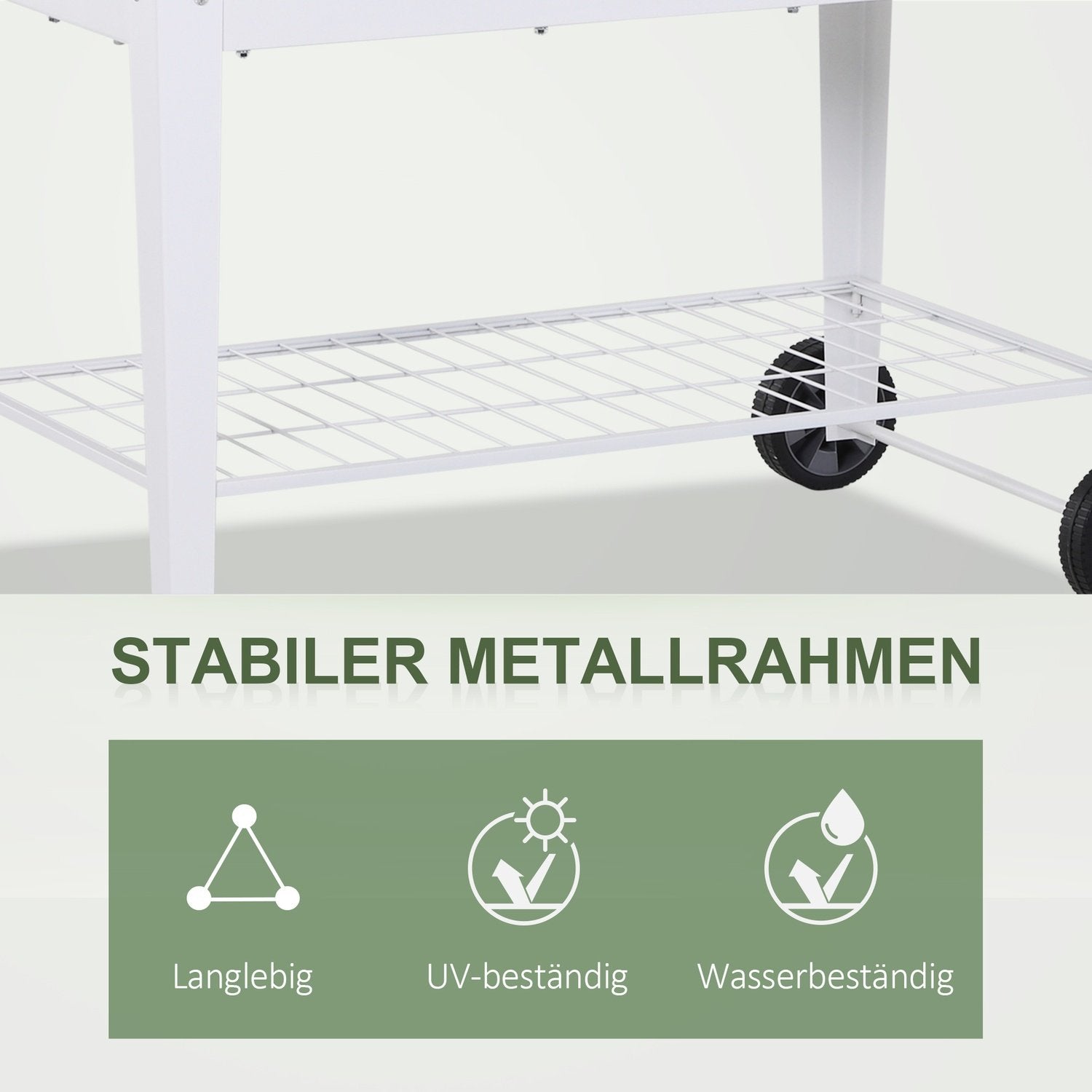 Höjdsäng Mobil Växtvagn Med Förvaringsutrymme Växtsäng Med 2 Hjul Metall Vit 112 X 59 X 80 Cm