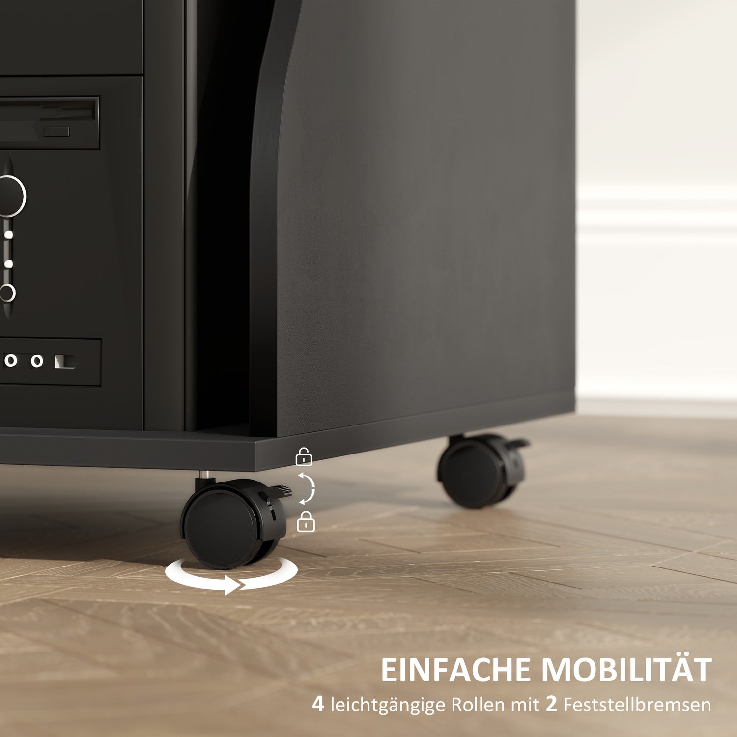 Mobilt datorbord med tangentbordshylla, svart 80x48x75 cm