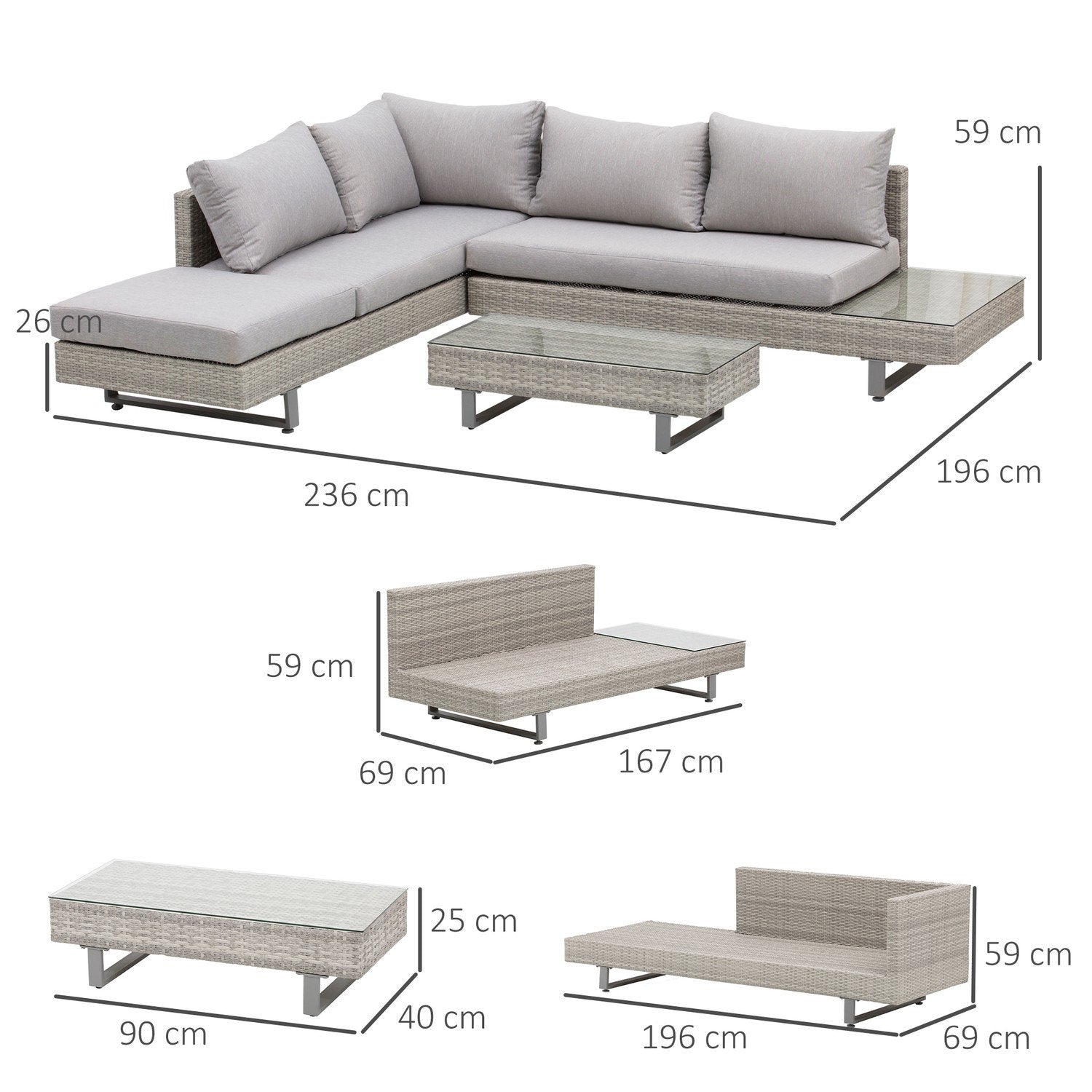 Polyrotting Loungeset 3 Delar. Soffbord Sidobord Väderbeständig Grå + Brun