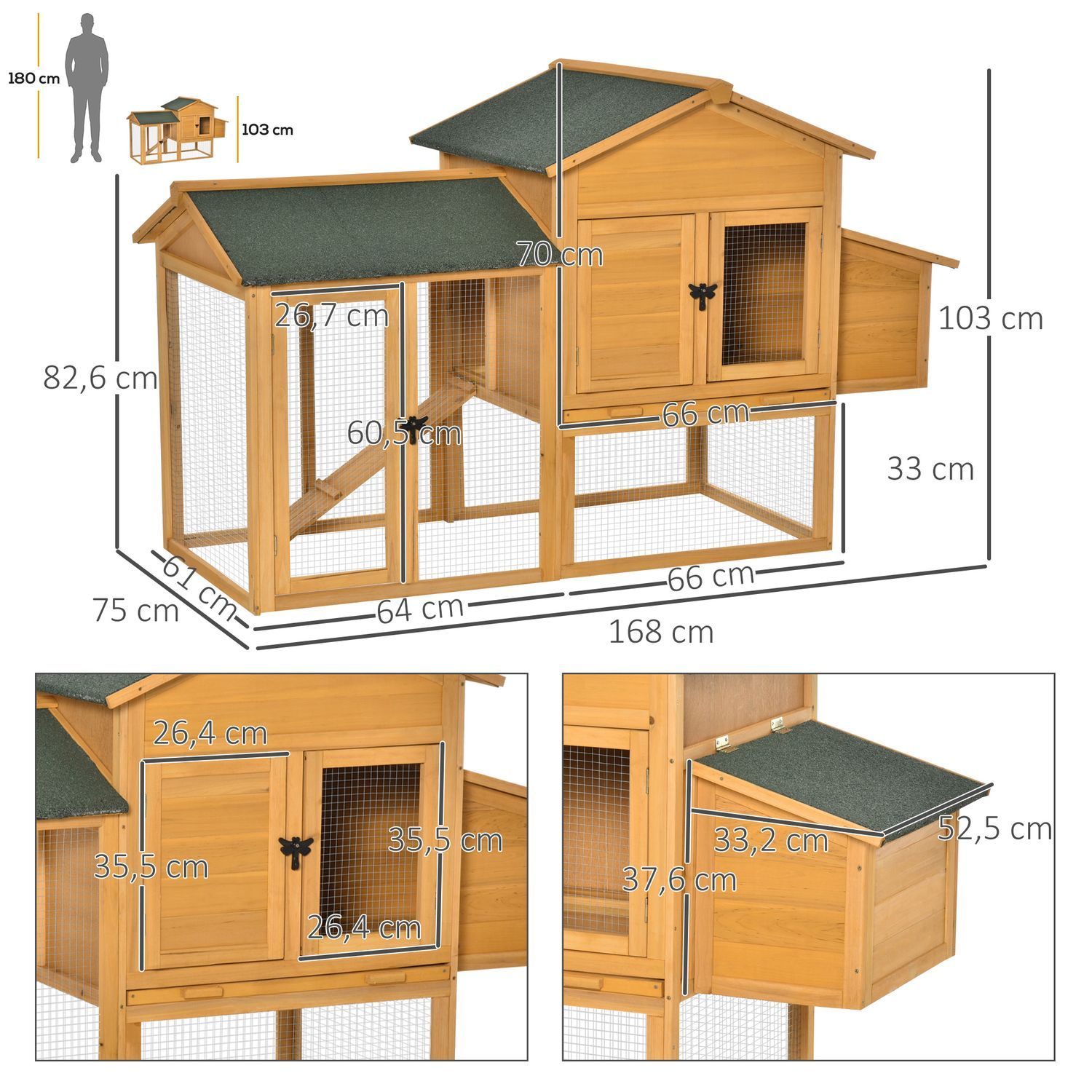 Bantam Chicken Coop Bantam House With Run Fjäderfähus Med Barfönster Häcklåda Gran Wood Gul + Grön 168X75X103 Cm