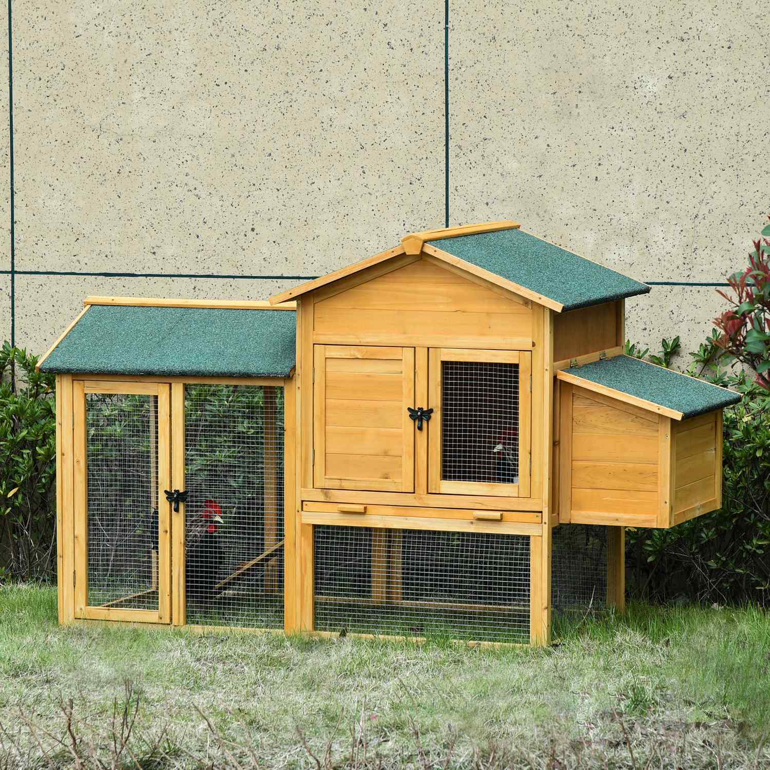 Bantam Chicken Coop Bantam House With Run Fjäderfähus Med Barfönster Häcklåda Gran Wood Gul + Grön 168X75X103 Cm