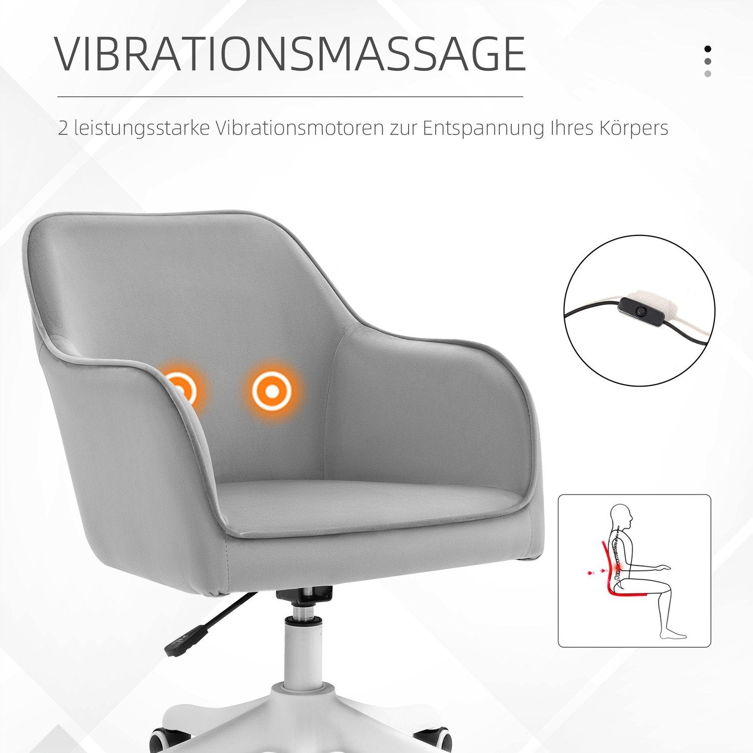 Massage Kontorsstol Skrivbordsstol Med Vibrationsfunktion, Svankkudde, Armstöd, Sammet, Höjdjusterbar