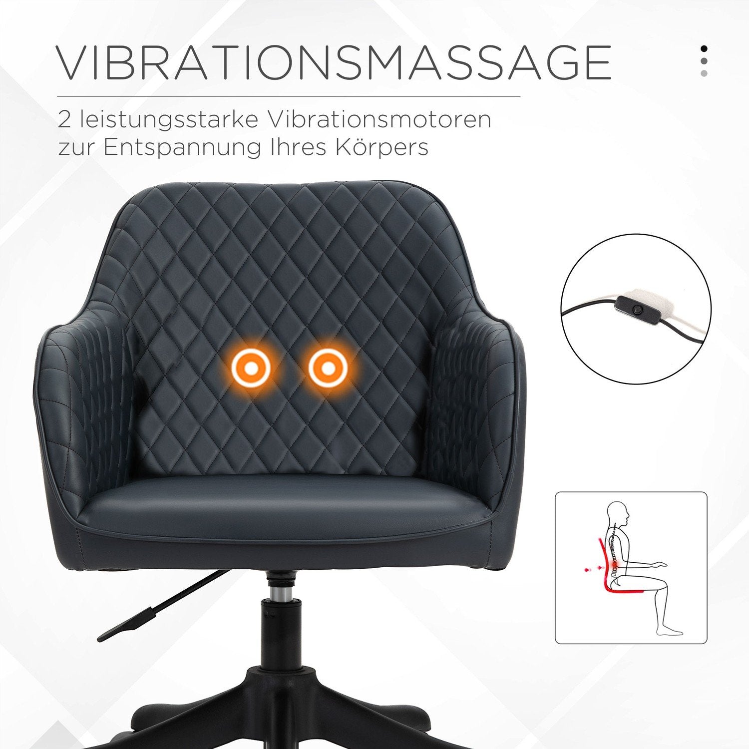 Kontorsstol Med Massagebordsstol, Vibrationsfunktion, Ländkudde, Pu, Antracitgrå, 55X65X78-86Cm