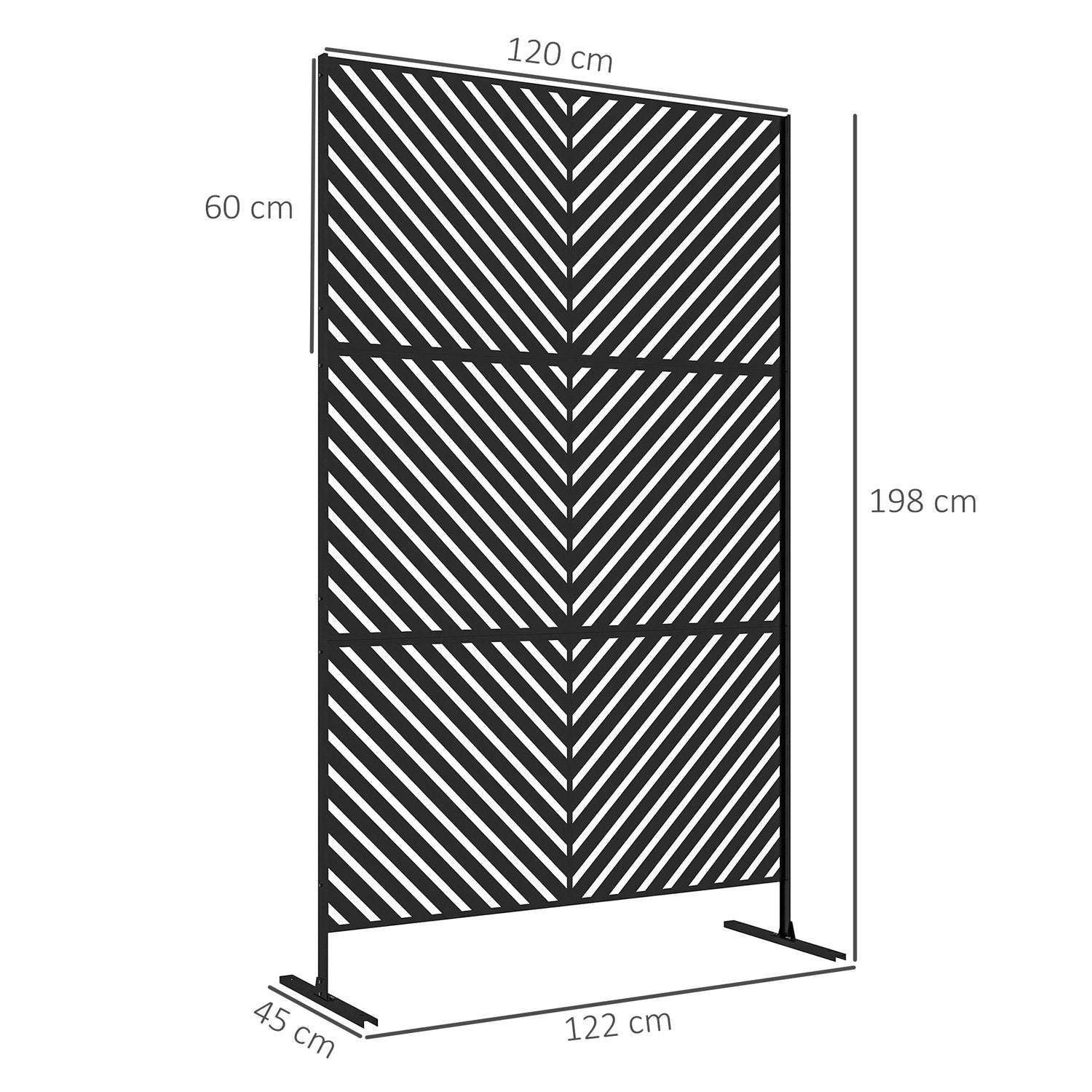 Garden Privacy Screen 122X198Cm Rumsavdelare Med Triangelmönster, Stålavdelare & Stativ För Balkong, Uteplats, Svart