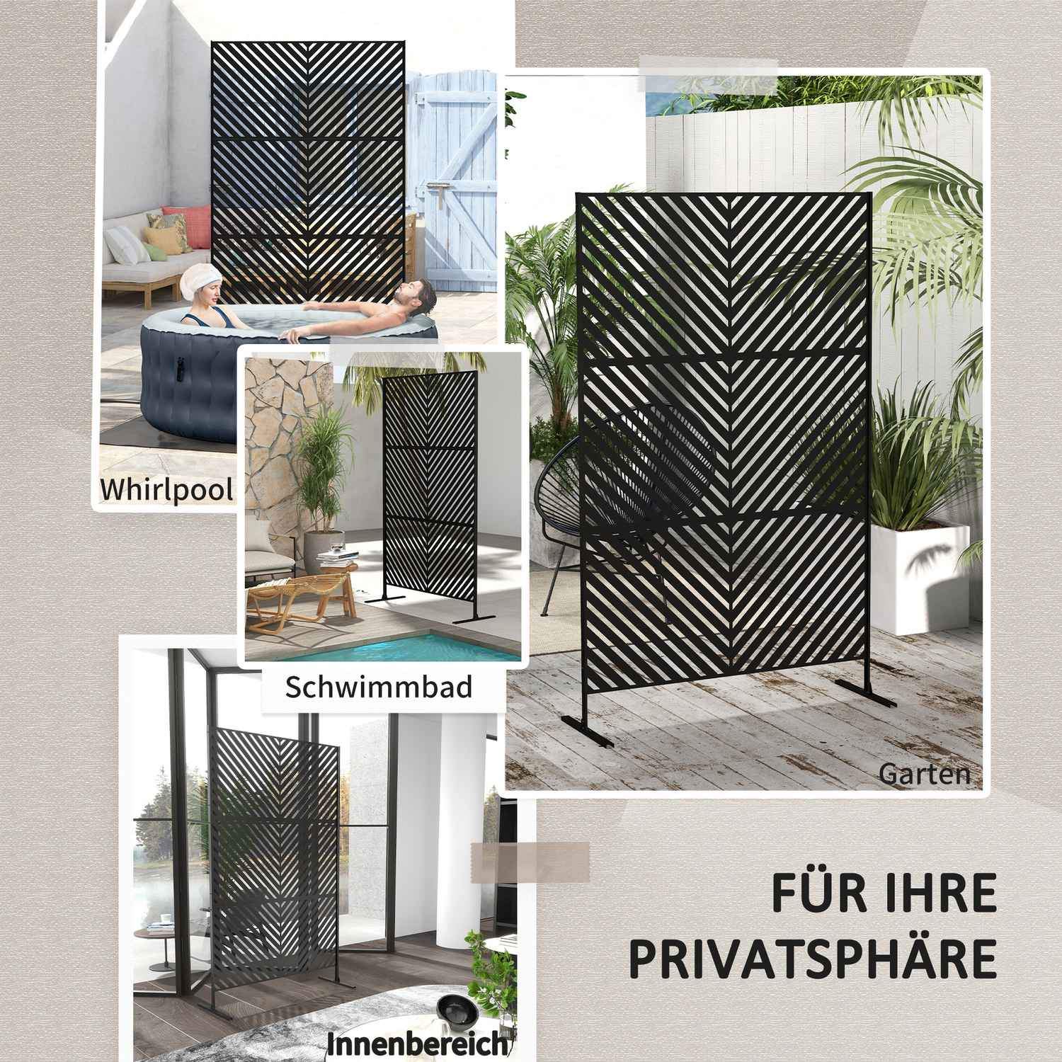 Garden Privacy Screen 122X198Cm Rumsavdelare Med Triangelmönster, Stålavdelare & Stativ För Balkong, Uteplats, Svart