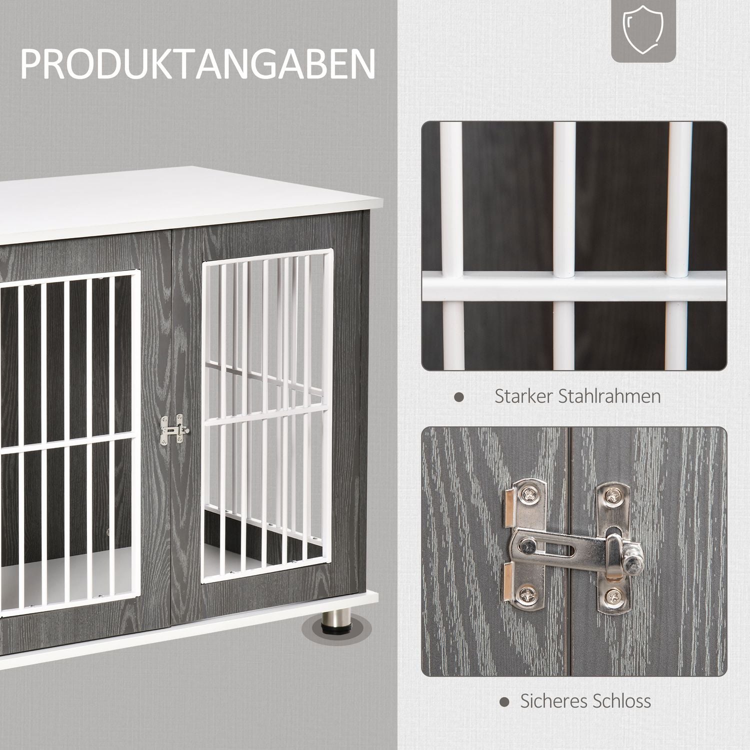 Hund Kennel Transportlåda I Trä Med Bordsskiva & Kudde, Bur För Små Djur, Sidobord, Grå+Vit, 85X55X75Cm