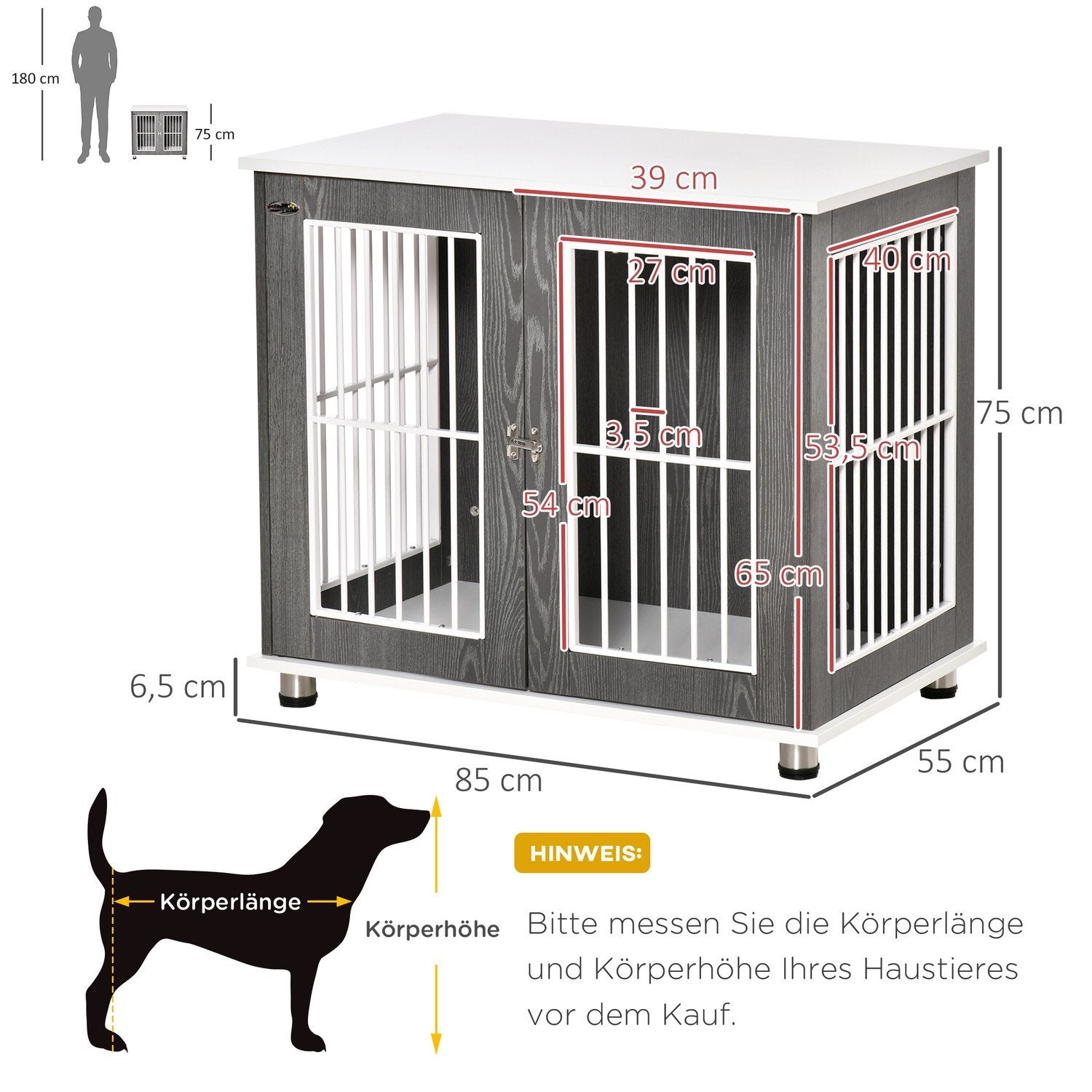 Hund Kennel Transportlåda I Trä Med Bordsskiva & Kudde, Bur För Små Djur, Sidobord, Grå+Vit, 85X55X75Cm