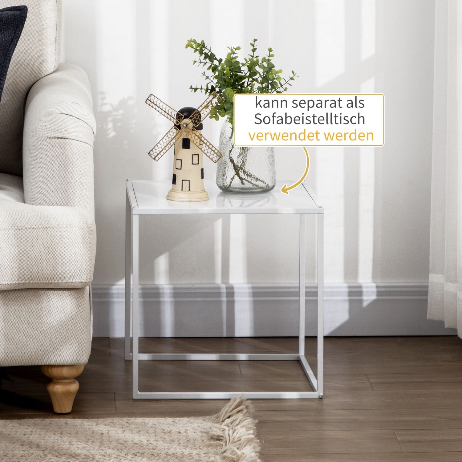 Moderna vita fyrkantiga soffbord med stålram, set om 2