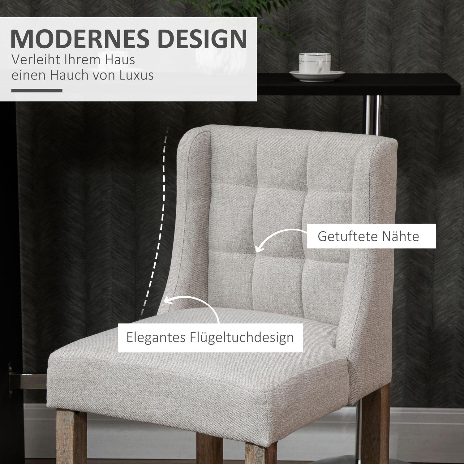 Modern beige barstolar set, låg rygg, linne, 2 st