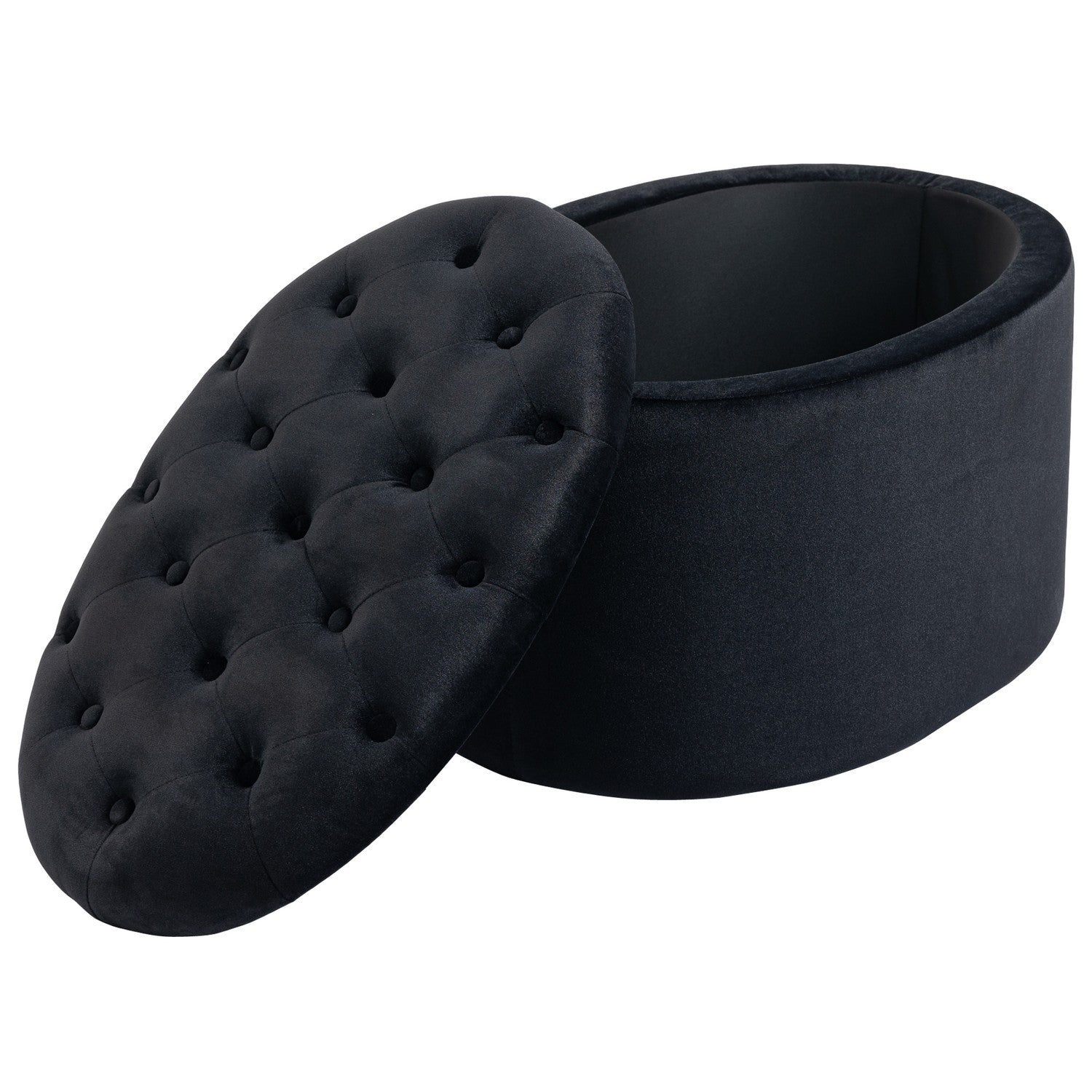 Modern svart oval bänk – stoppad förvaring, sammetslen finish