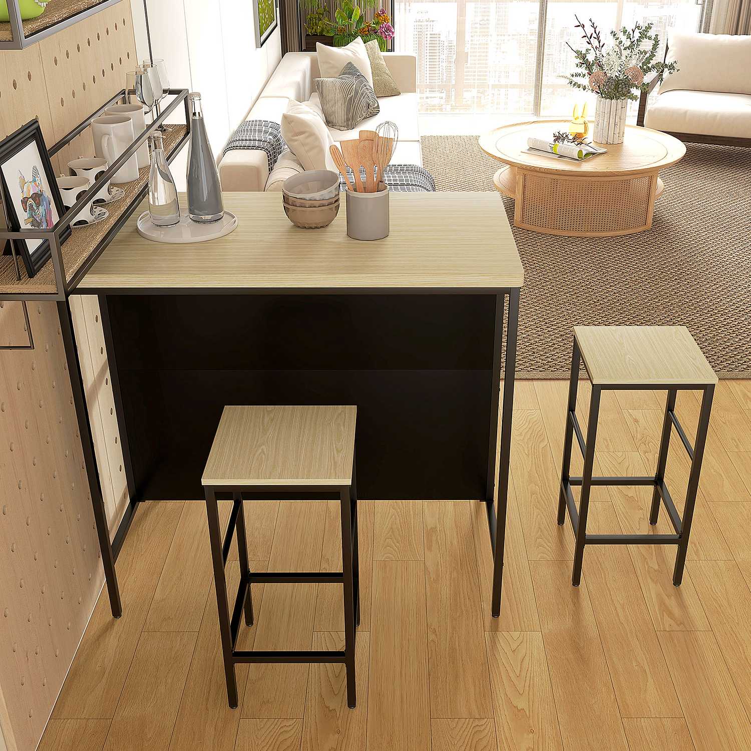 Modernt 3-delat barbordsset med ek och stål