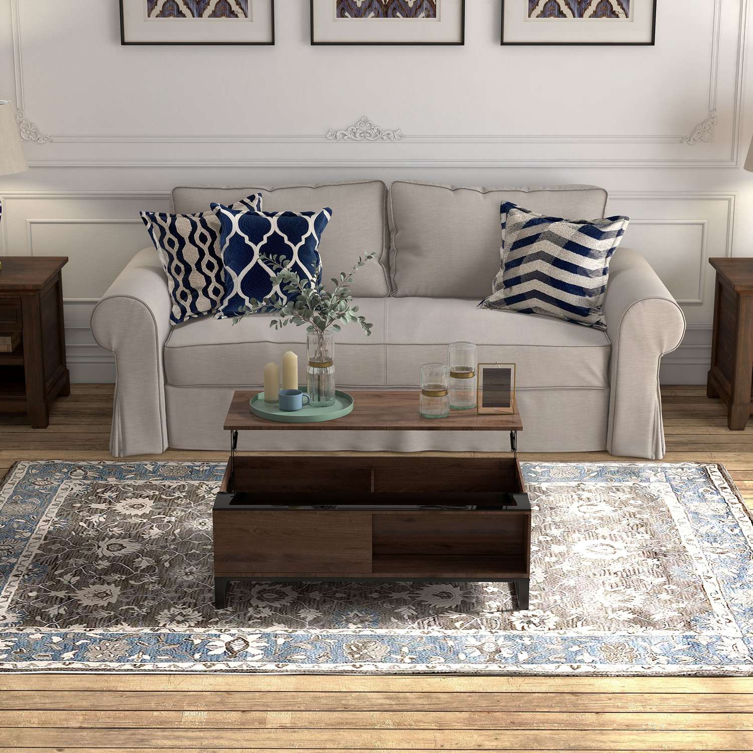 Modernt soffbord i svart stål med förvaring, 102x58x35,5 Cm