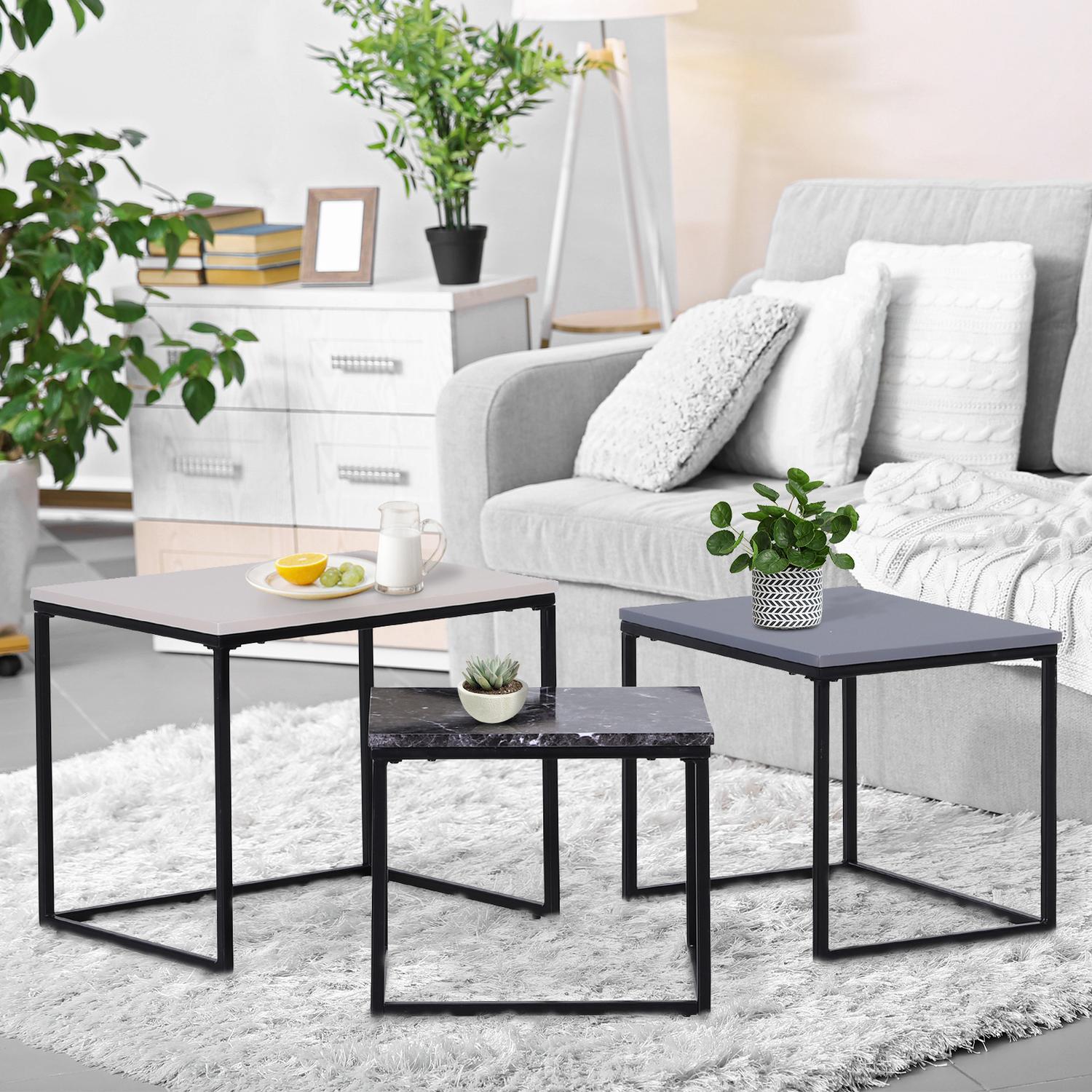 Modernt soffbord med metallunderrede, MDF, tre färger