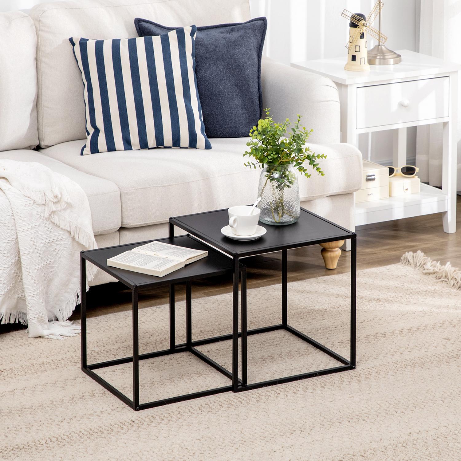 Modernt soffbord set om 2 – Svart stålstomme, 120x59x45Cm