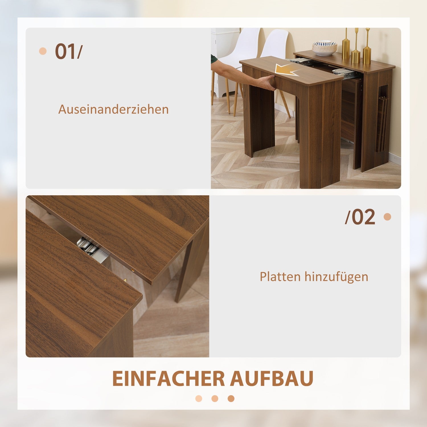 Modernt utdragbart brunt matbord, 180 x 85 cm