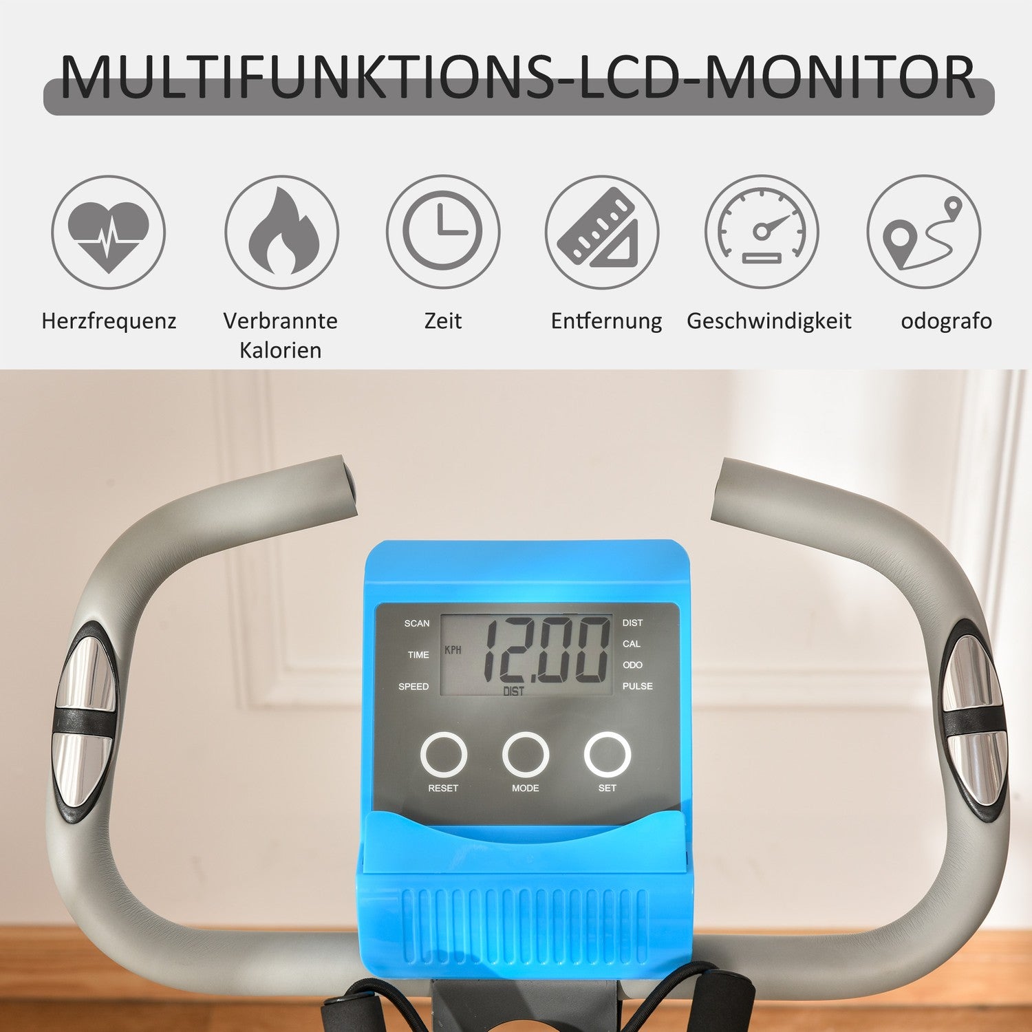 Motionscykel med justerbart motstånd och LCD-skärm