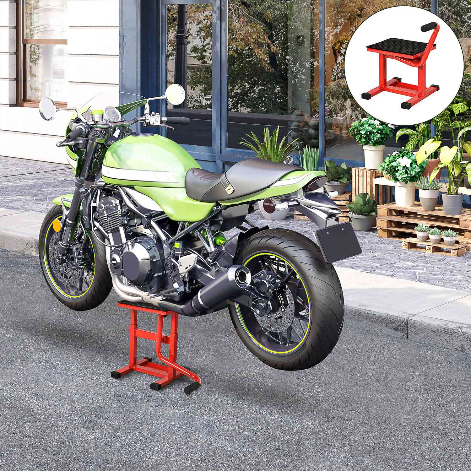 Motorfietsheftafel, staal, verstelbaar van 39-46 cm, draagvermogen 150 kg