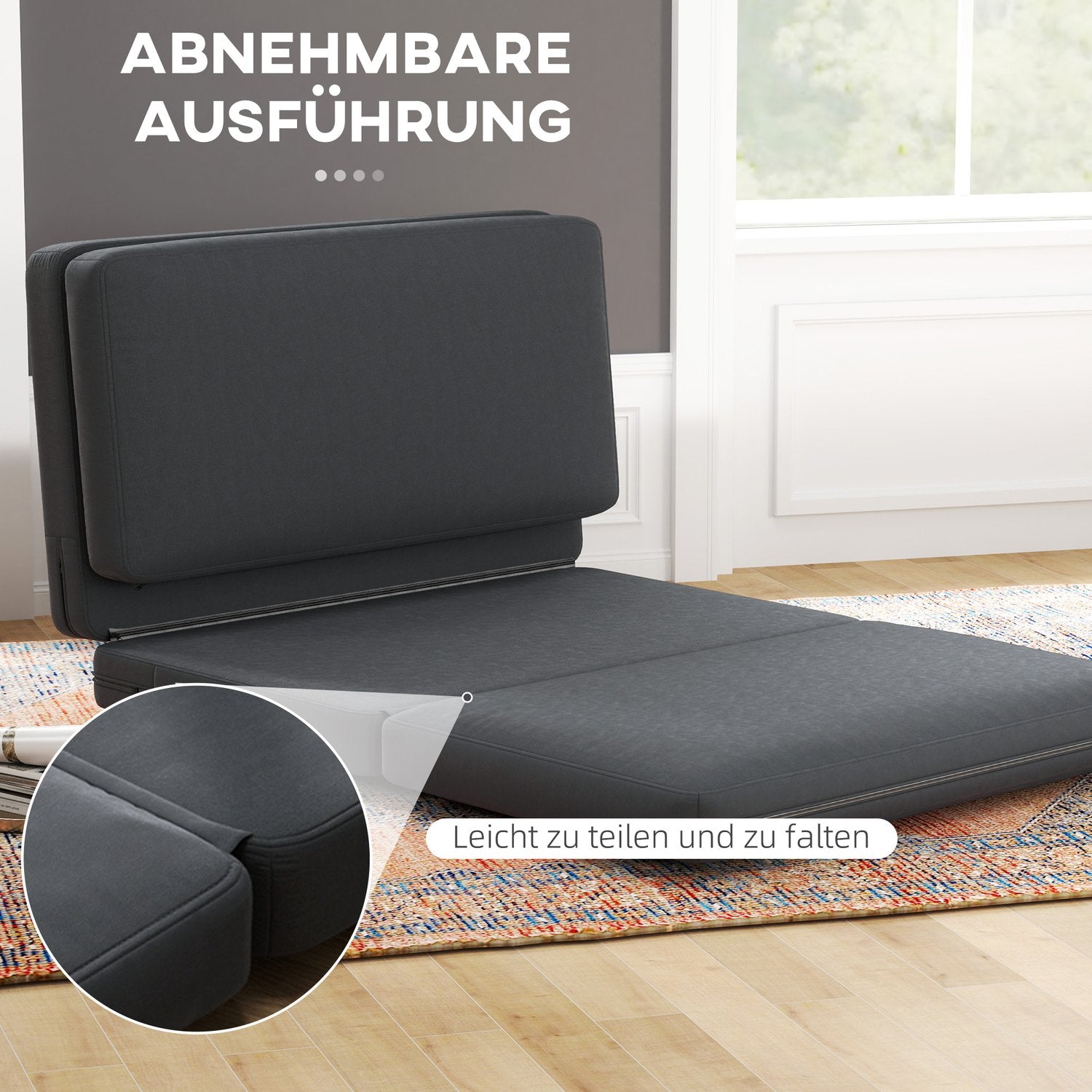 Mörkgrå 3-i-1 hopfällbar bäddsoffa – sammetslook, kapacitet 240 kg