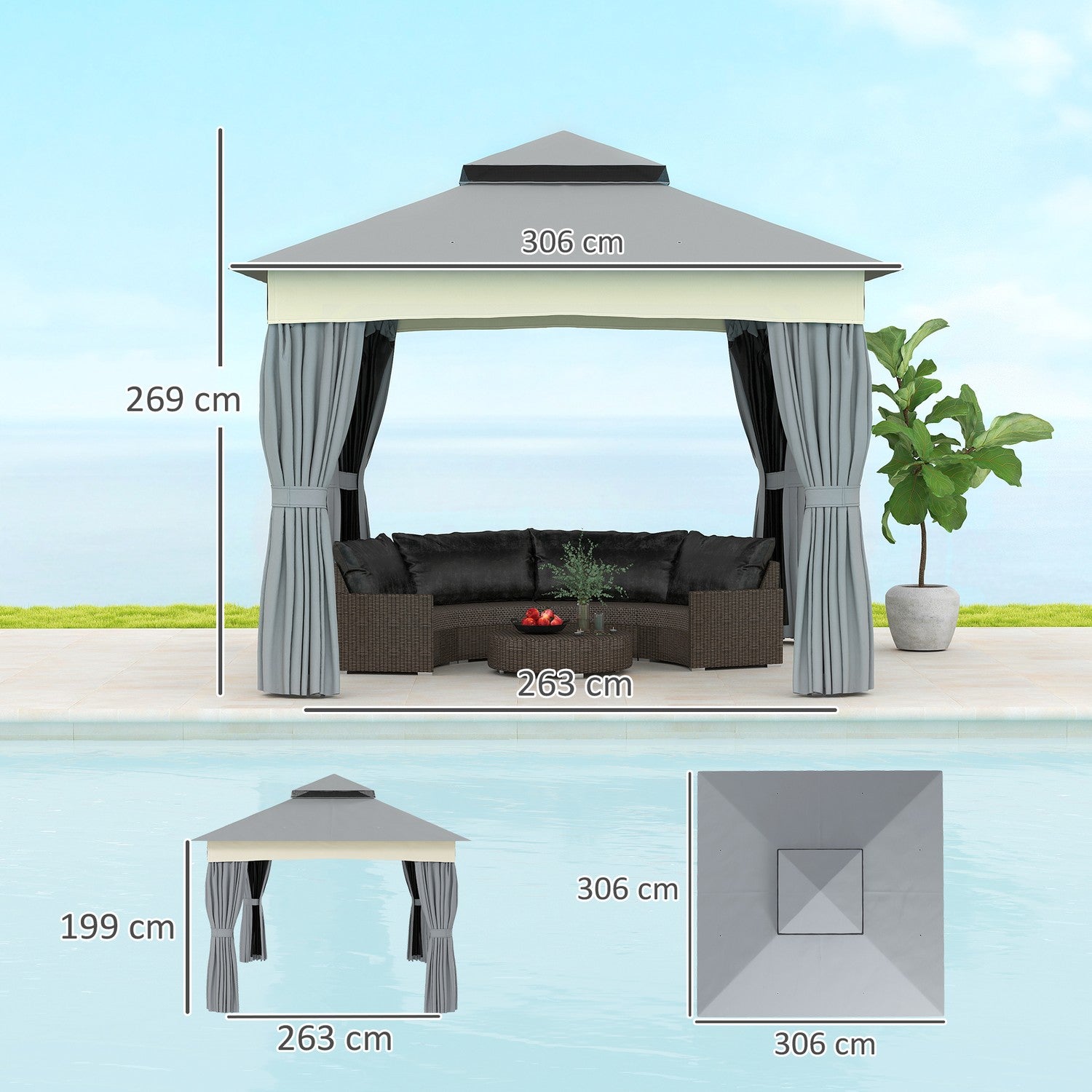 Mörkgrå 3x3m Metal Gazebo – Vattenavvisande, stabil