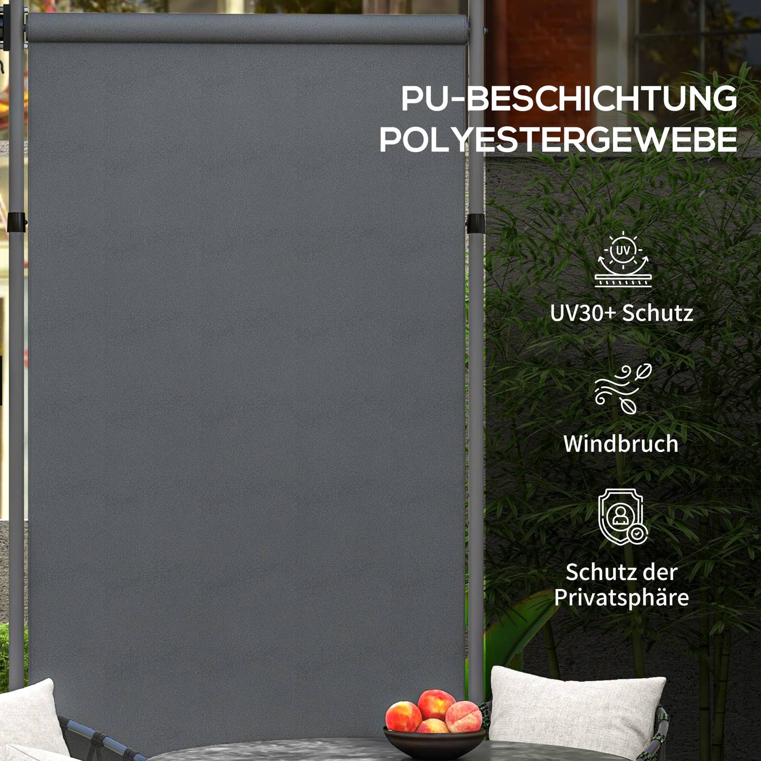 Mörkgrå Väderbeständig Balkongmarkis – 150x220-310cm