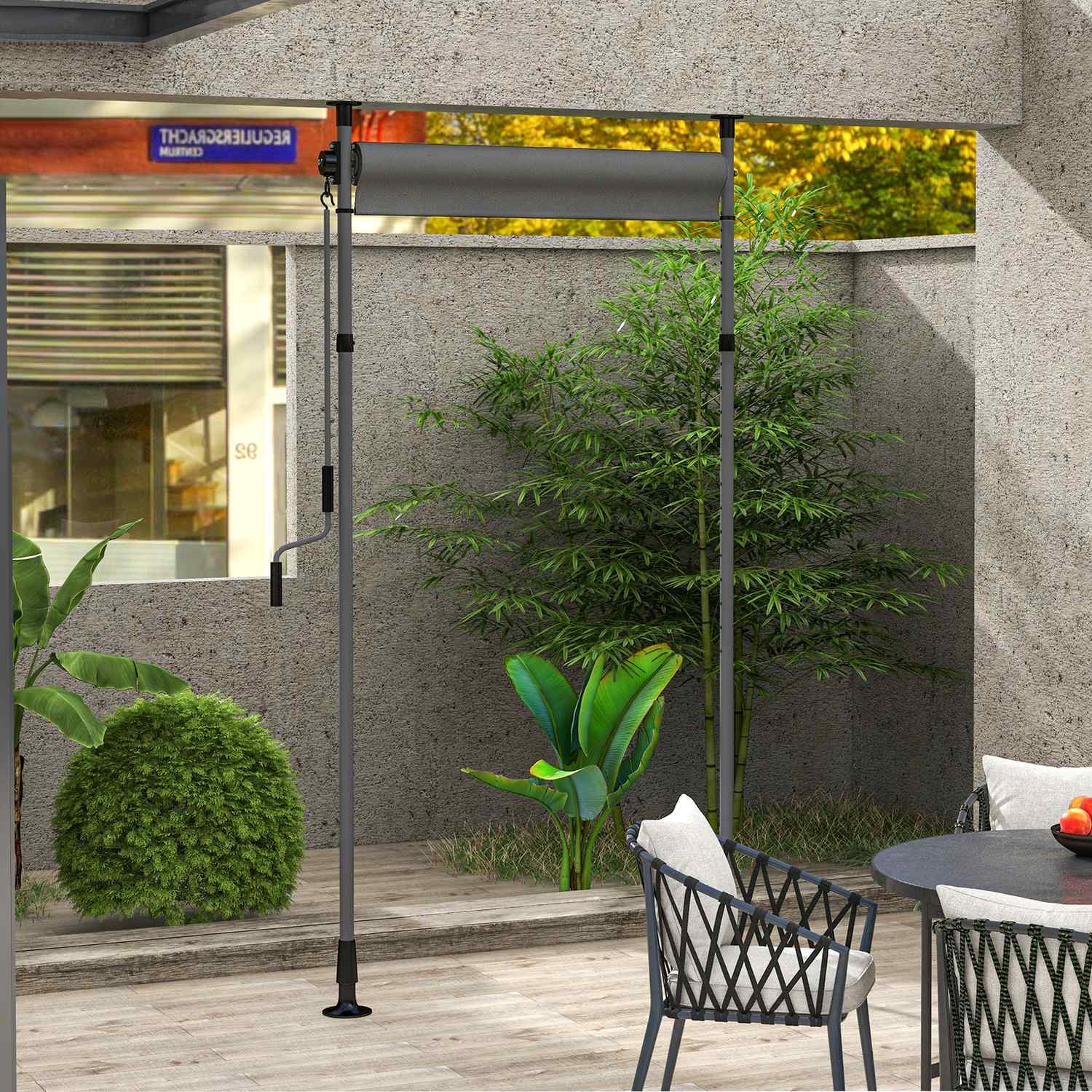 Mörkgrå Väderbeständig Balkongmarkis – 150x220-310cm