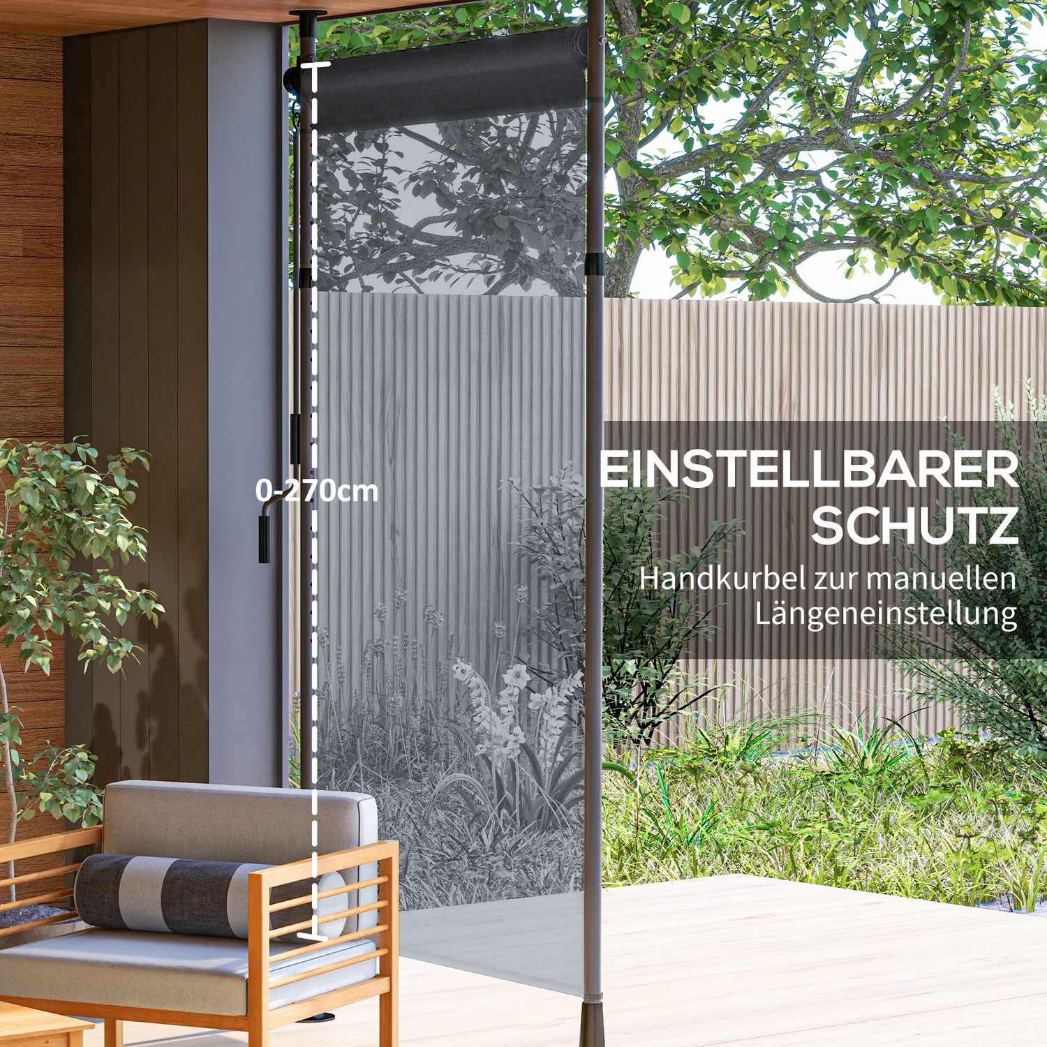 Mörkgrå Väderbeständig Balkongmarkis – 150x220-310cm