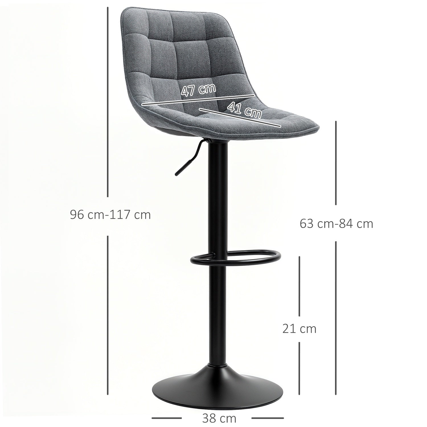 Mörkgrå justerbara barstolar, set om 2, med ryggstöd