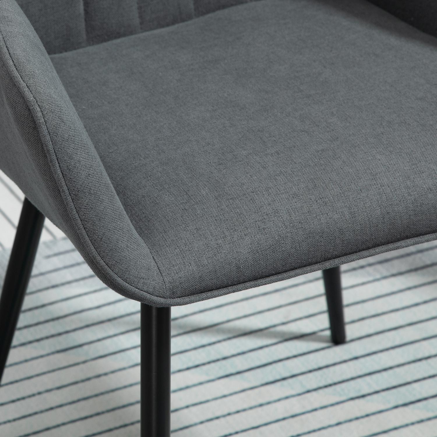 Mörkgrå matstolar Set om 2, linneklädsel, metallben