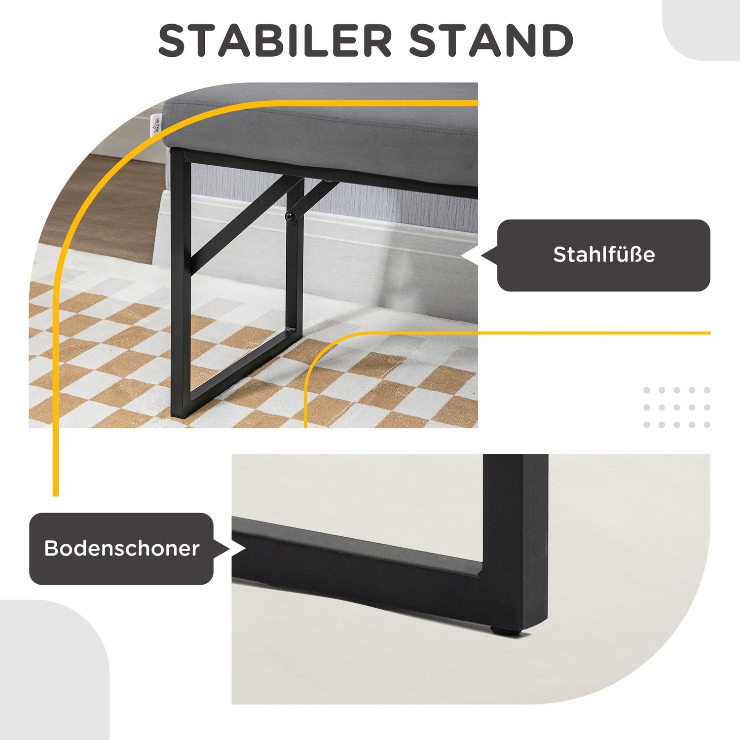 Mörkgrå sammetstoppad bänk för sovrum eller hall