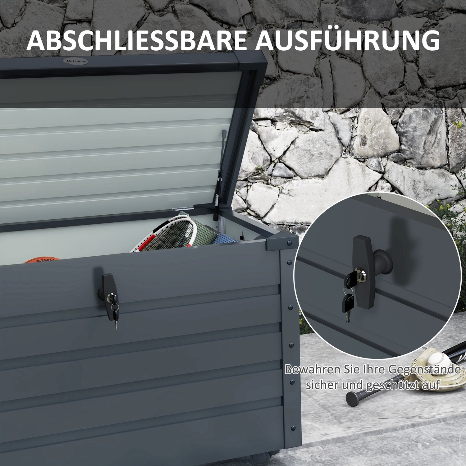 Mörkgrå trädgårdsförvaringslåda med hjul och lås 100x62x65 cm