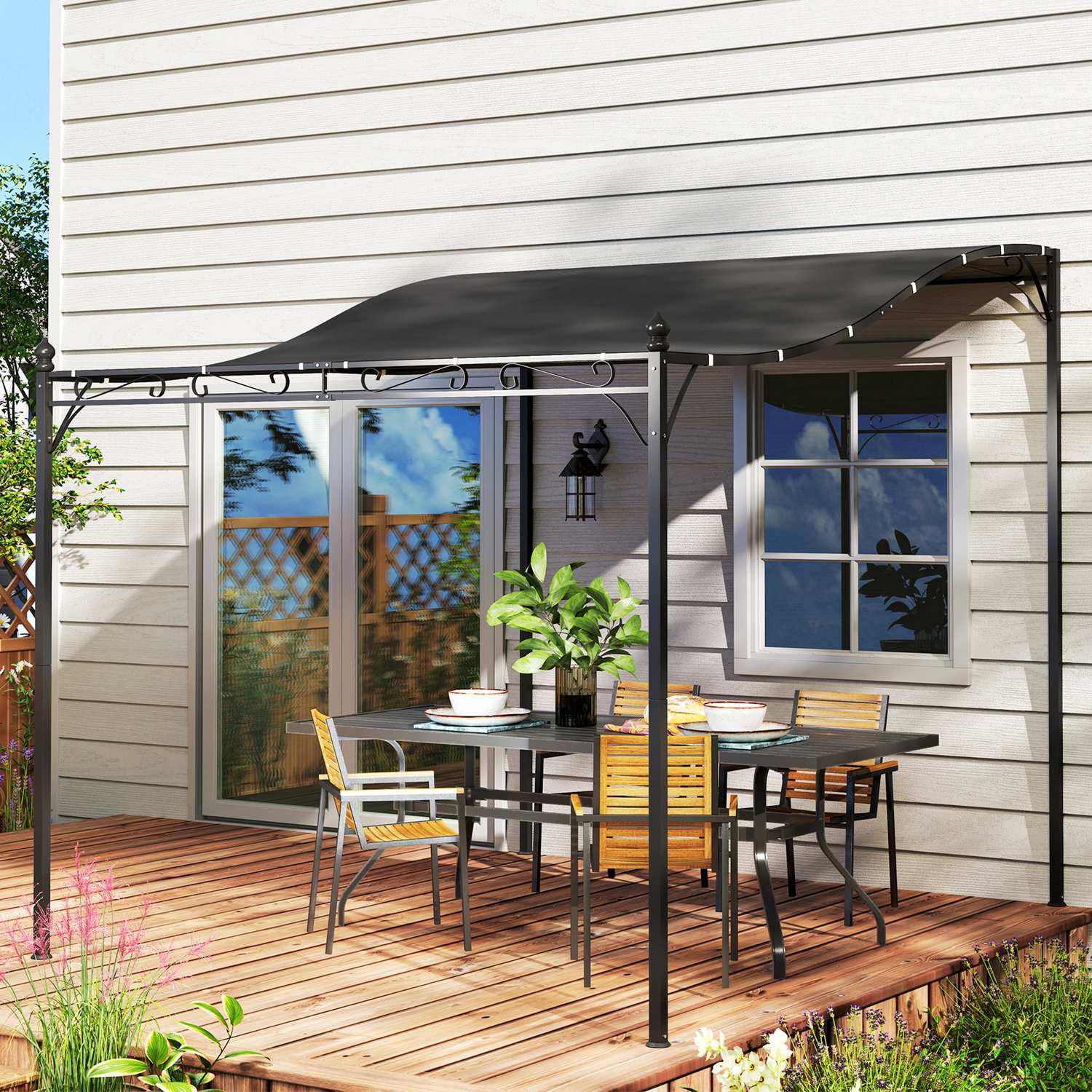 Mörkgrå trädgårdspaviljong Pergola, vattenavvisande, 2,5x3x2,5 m