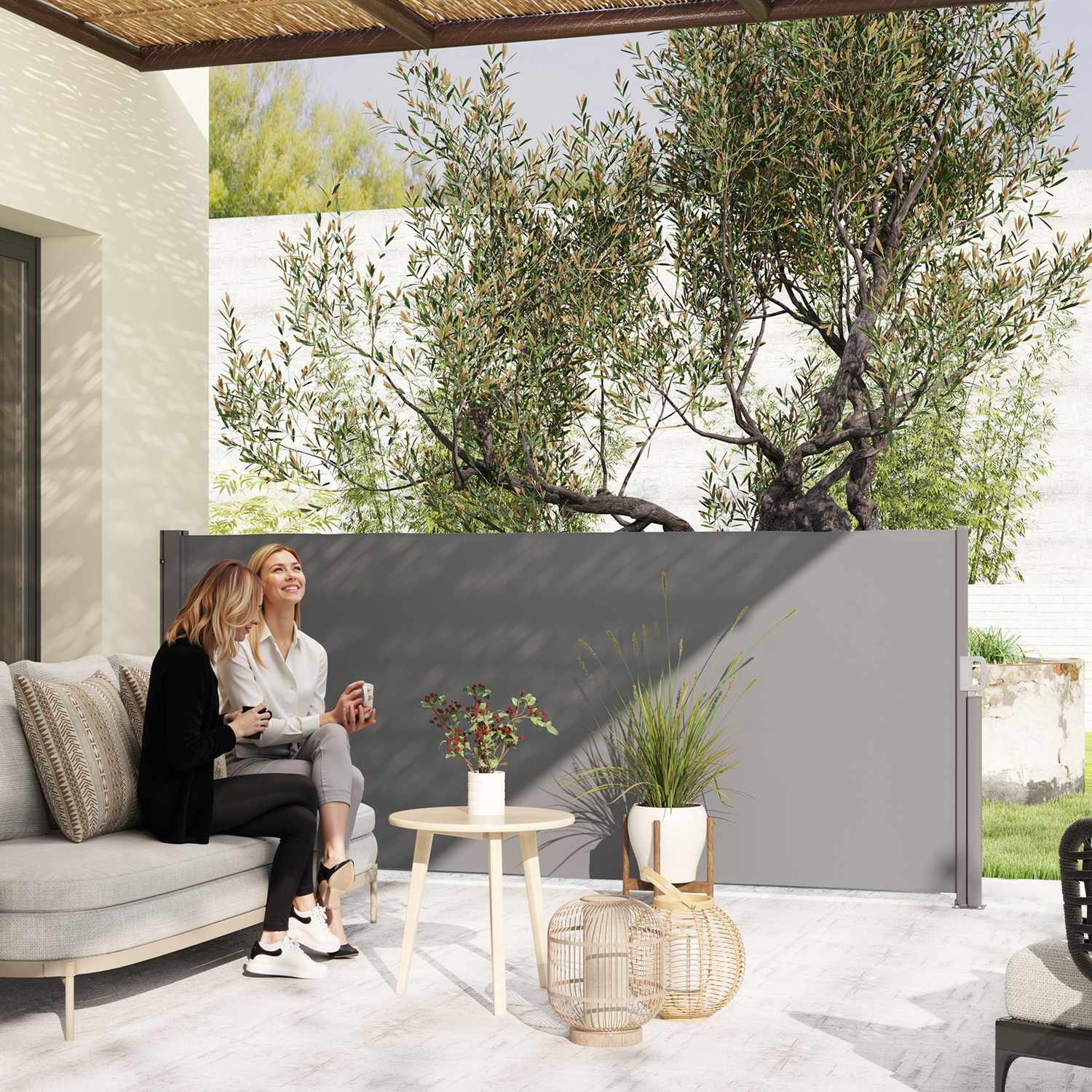 Mörkgrå utdragbar sidomarkis, 300x140cm Privacy Screen