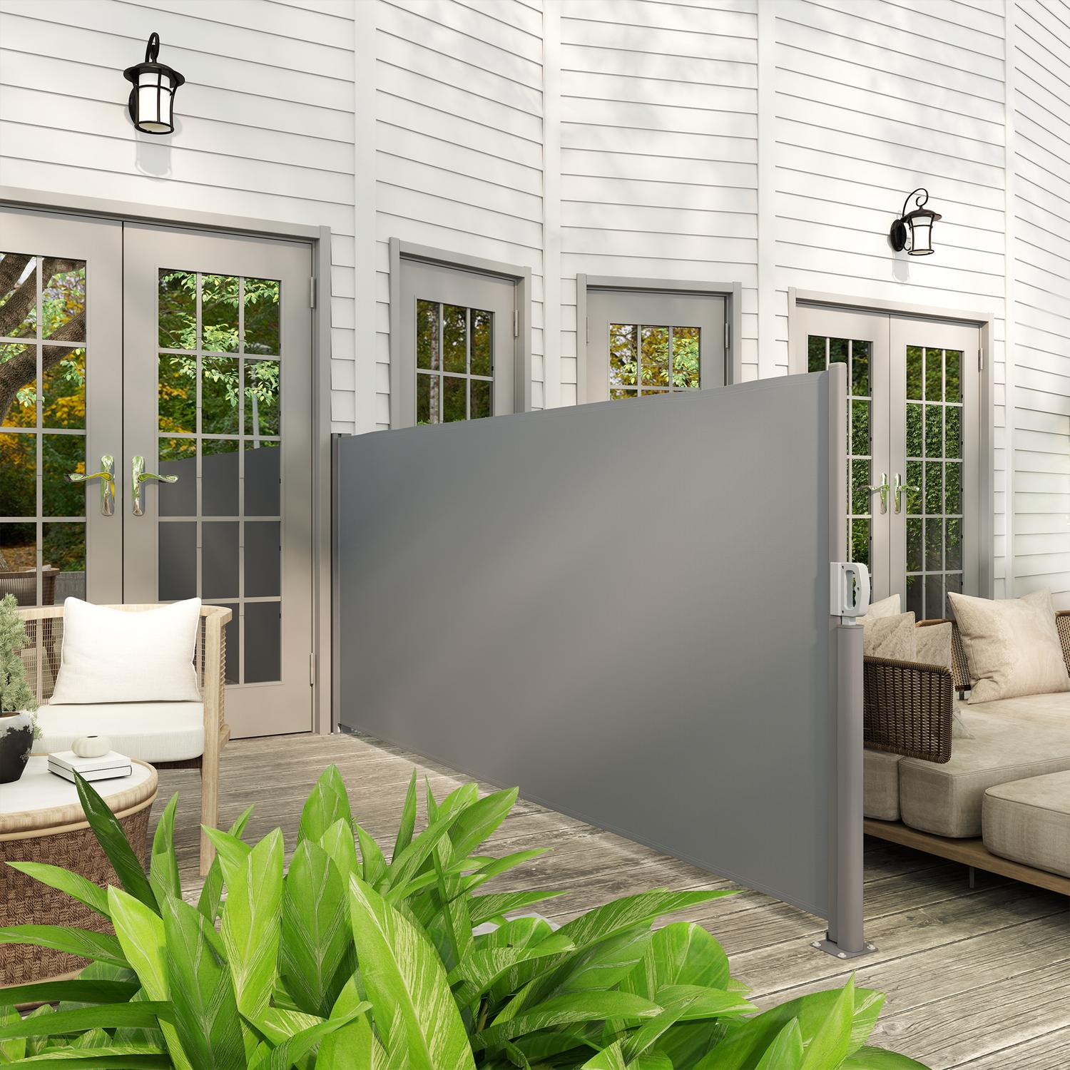 Mörkgrå utdragbar sidomarkis, 300x140cm Privacy Screen