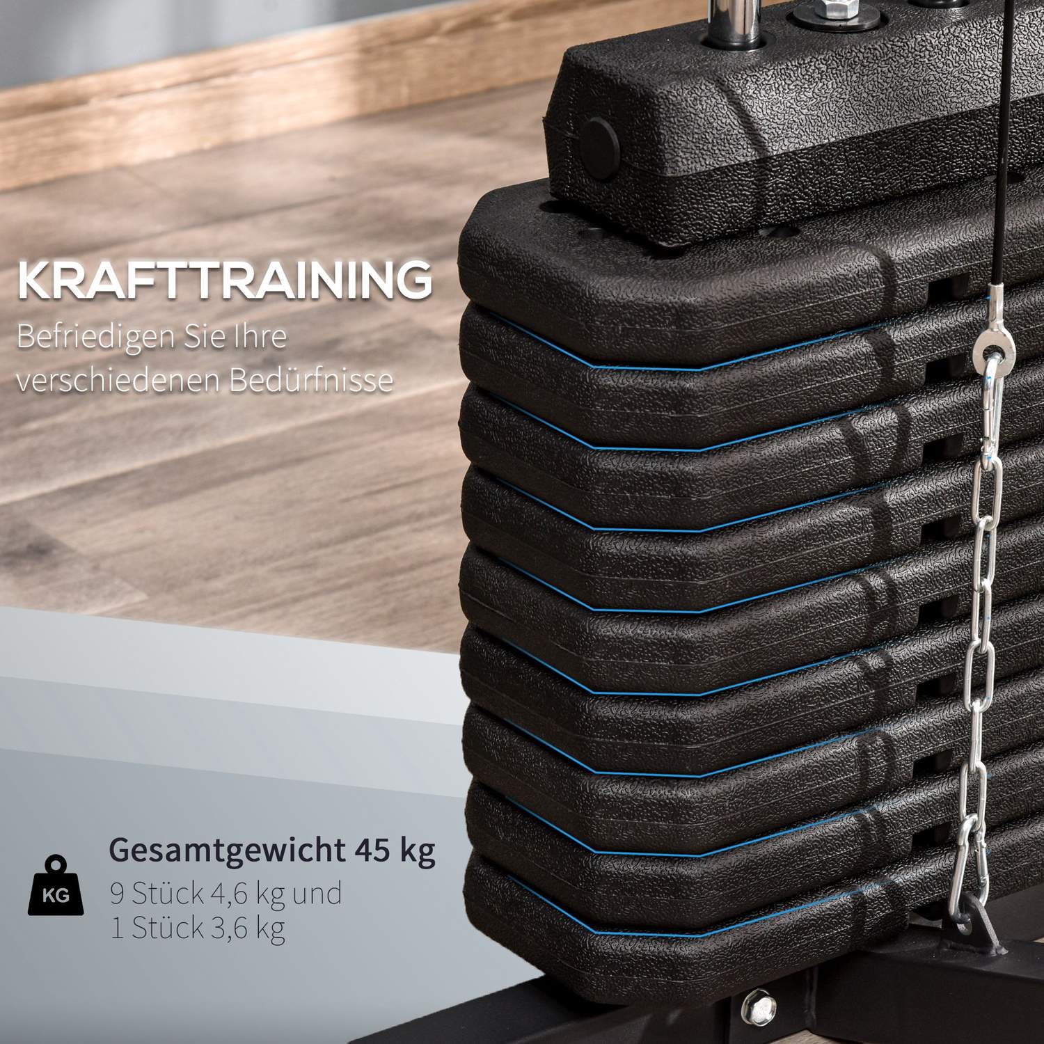 Multi-Gym Fitness Station med vikter och stoppning, svart