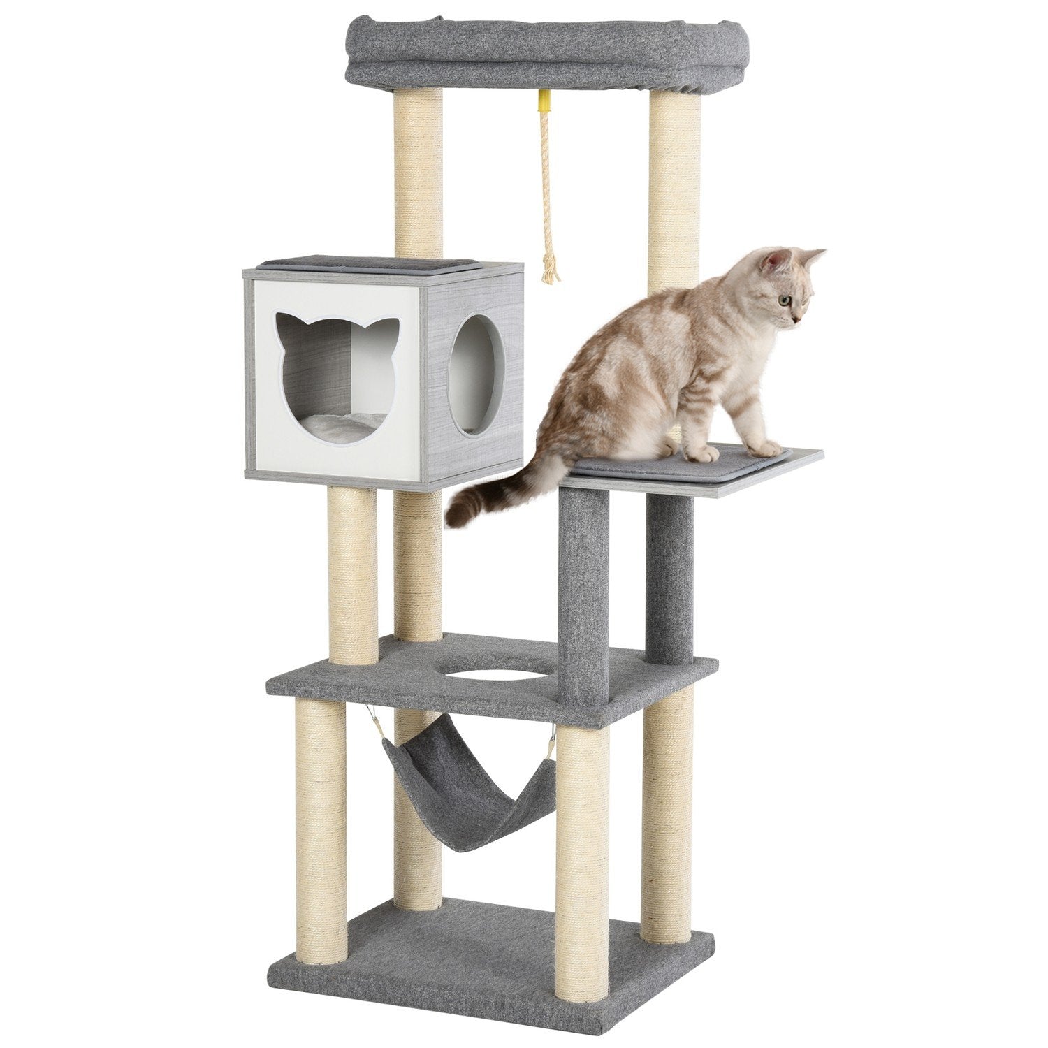 Multi-Tier Cat Scratching Post Klätterträd, Multi-Activity Center, Hängmatta, Mjuk Kudde, E1, 59X48X155Cm