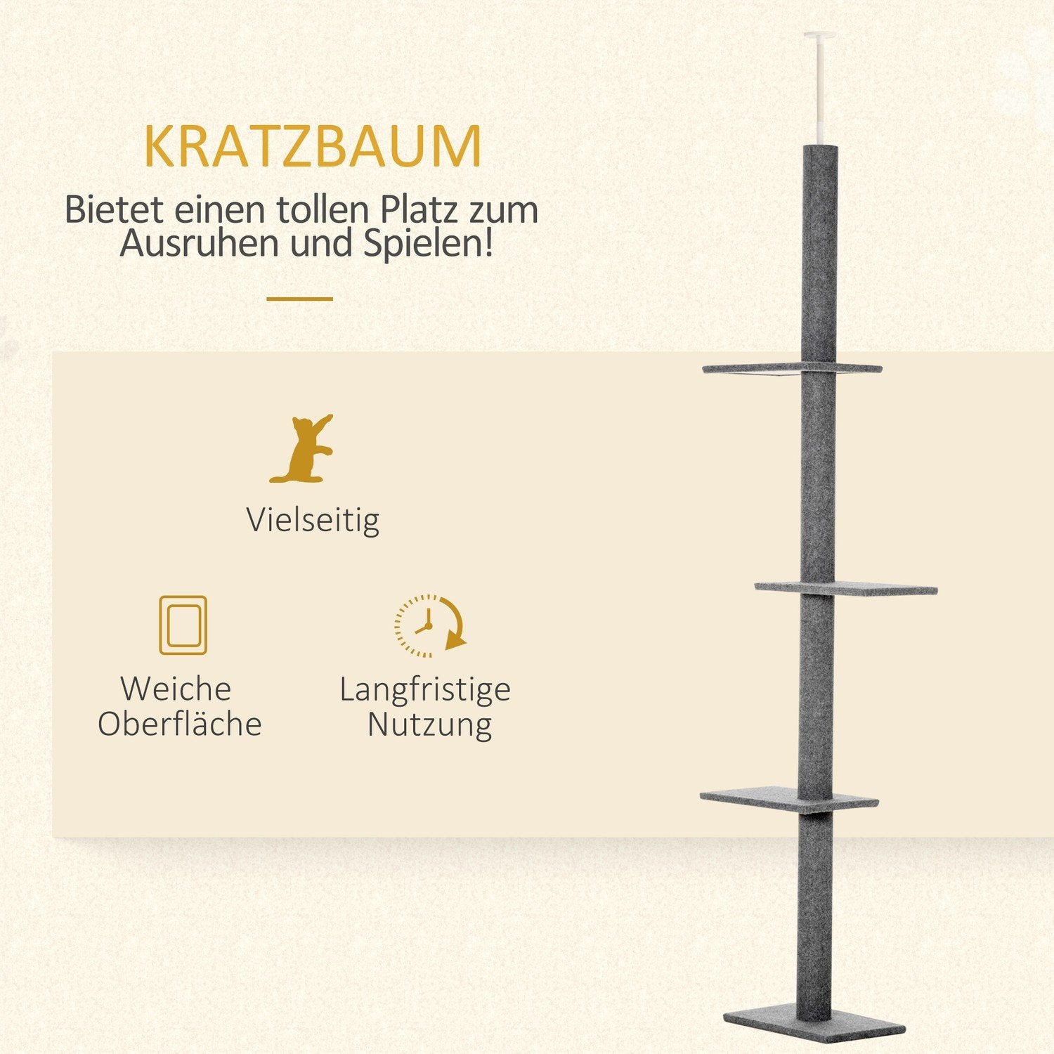 Höjdjusterbar Klätterträd För Katter, Lekträd, Grå, 43X27X228-260Cm