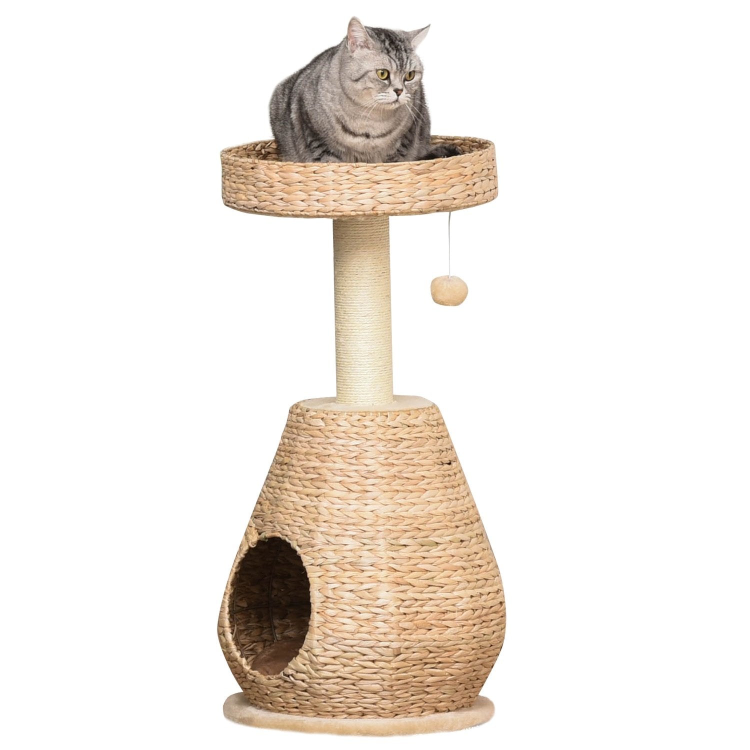 Cat Tree Skrapstolpe Kattungemöbler Med Cat Cave Ball Leksak Sisal Mjuk Plysch Gul Höjd 82,5 Cm