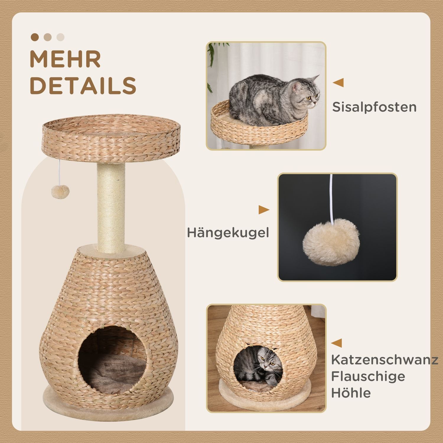 Cat Tree Skrapstolpe Kattungemöbler Med Cat Cave Ball Leksak Sisal Mjuk Plysch Gul Höjd 82,5 Cm