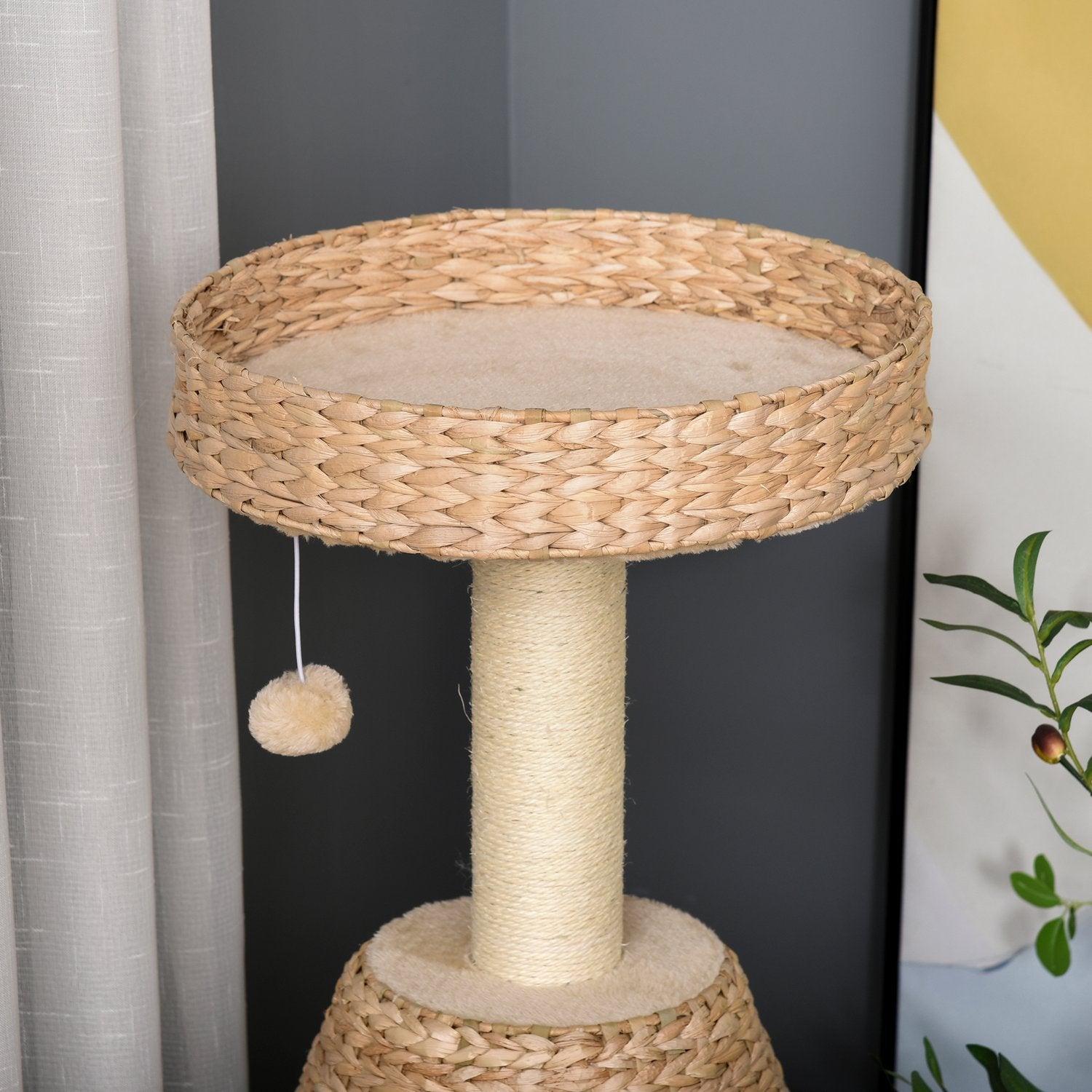 Cat Tree Skrapstolpe Kattungemöbler Med Cat Cave Ball Leksak Sisal Mjuk Plysch Gul Höjd 82,5 Cm